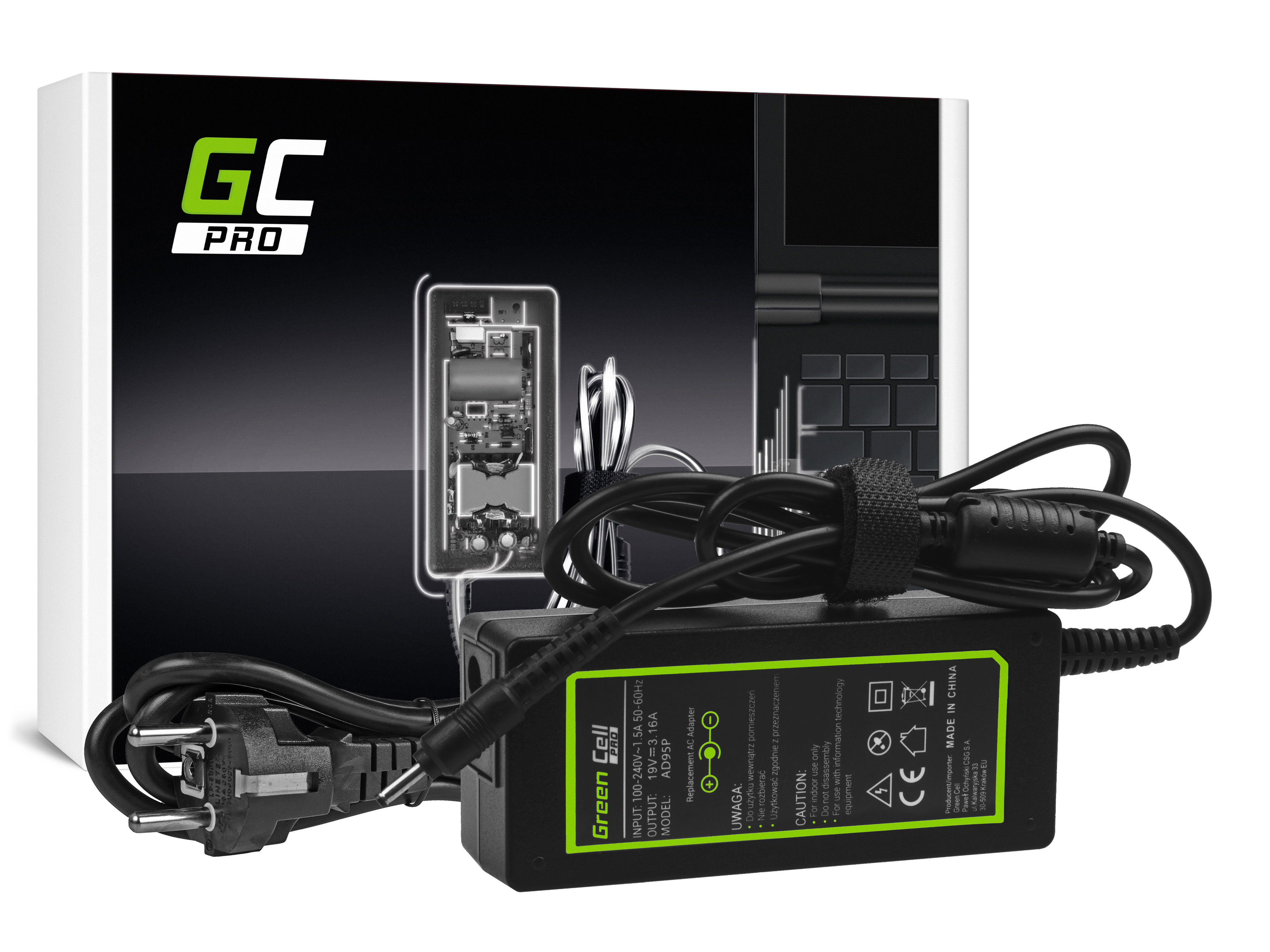 Green Cell PRO Charger / AC Adapter 19V 3.16A 60W for Samsung NP730U3E ATIV Book 5 NP530U4E ATIV Book 7 NP740U3E