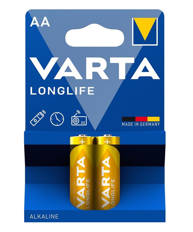 Батарейка AA лужна ,Longlife, блістер, 2 шт. Varta (04106101412)