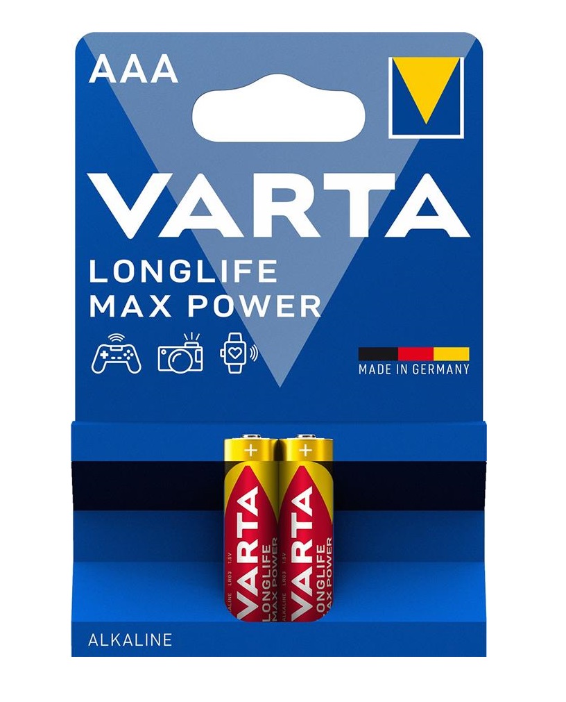 Батарейка AAA лужна, Longlife Max Power, блістер, 2 шт. Varta (04703101412)