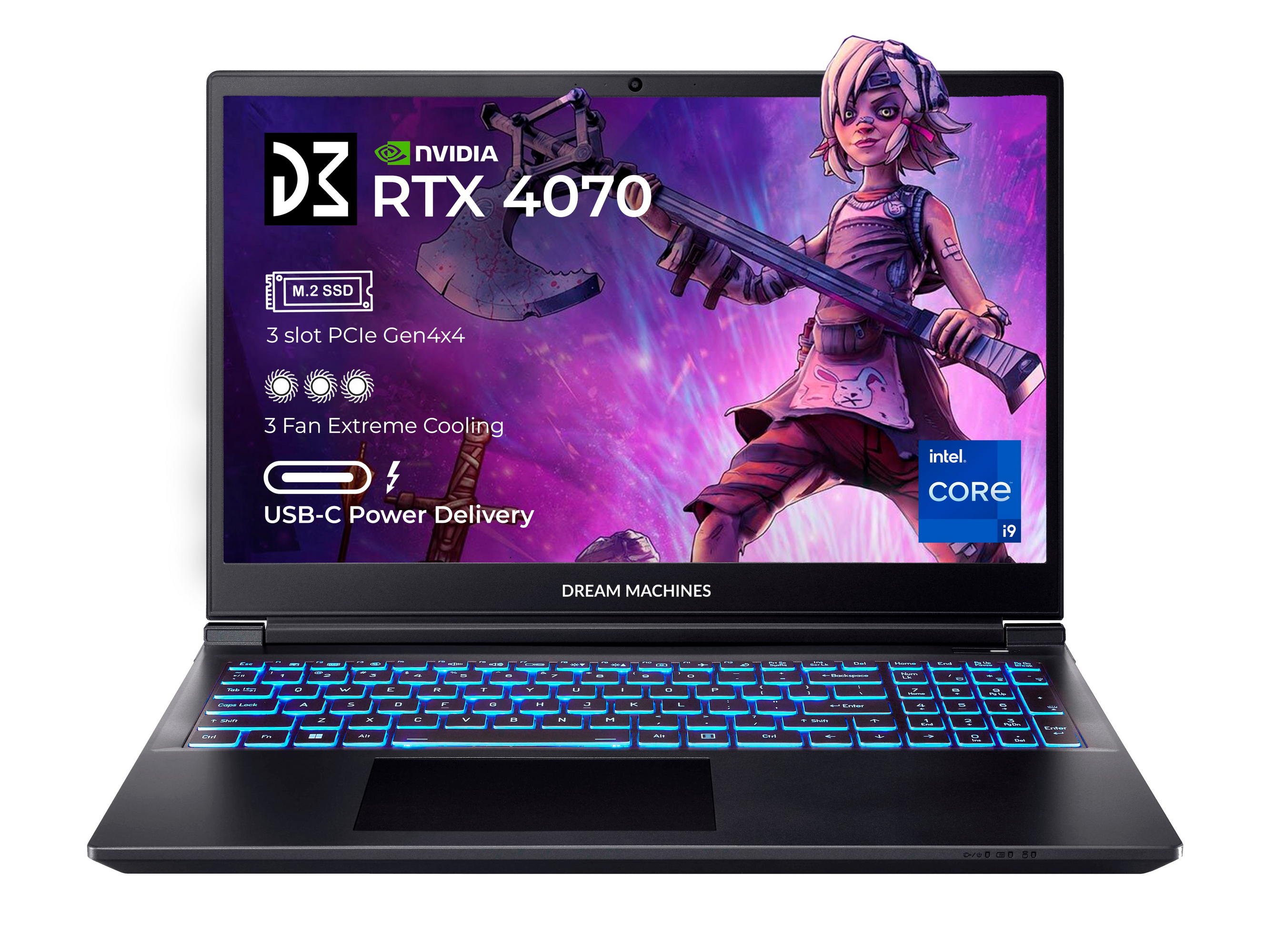 Ноутбук RG4070-16 16FHD+ IPS, Intel i9-14900HX, 32GB, F1TB, NVD4070-8, DOS, чорний Dream Machines (RG4070-16UA41)