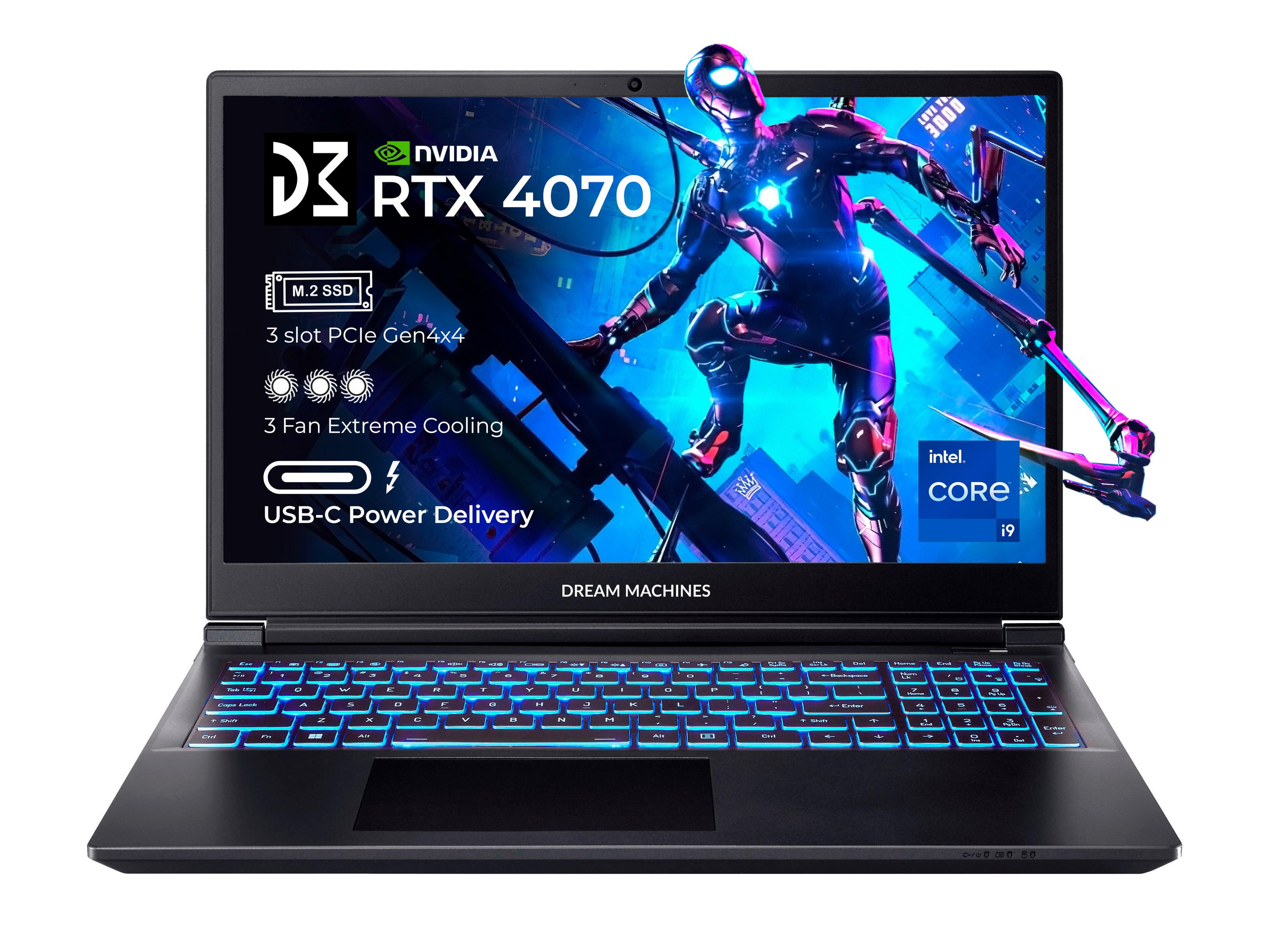 Ноутбук RG4070-15 15.6FHD IPS, Intel i9-14900HX, 32GB, F1TB, NVD4070-8, DOS, чорний Dream Machines (RG4070-15UA31)