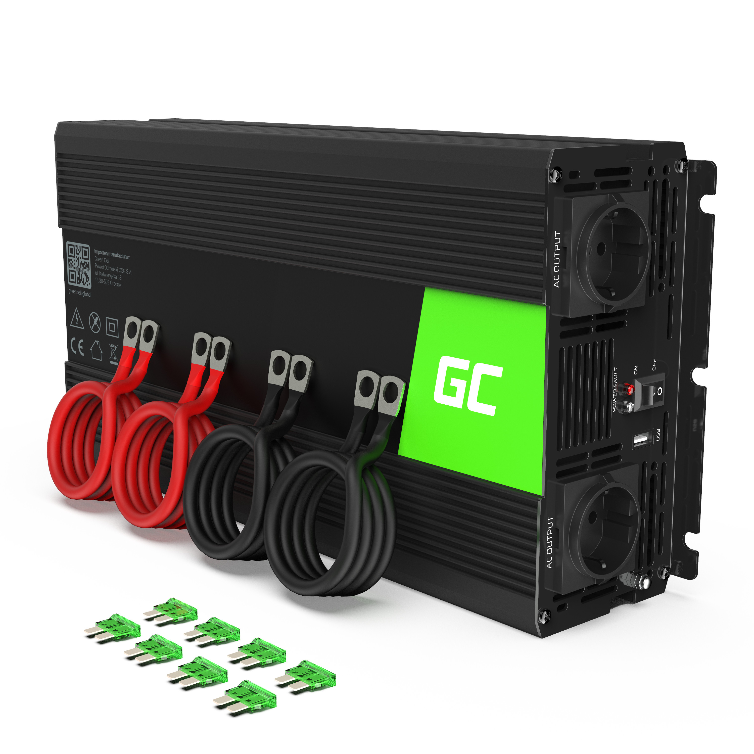 Інвертор GreenCell Power Inverter 24V to 230V 3000W/6000W Pure sine wave, INV21