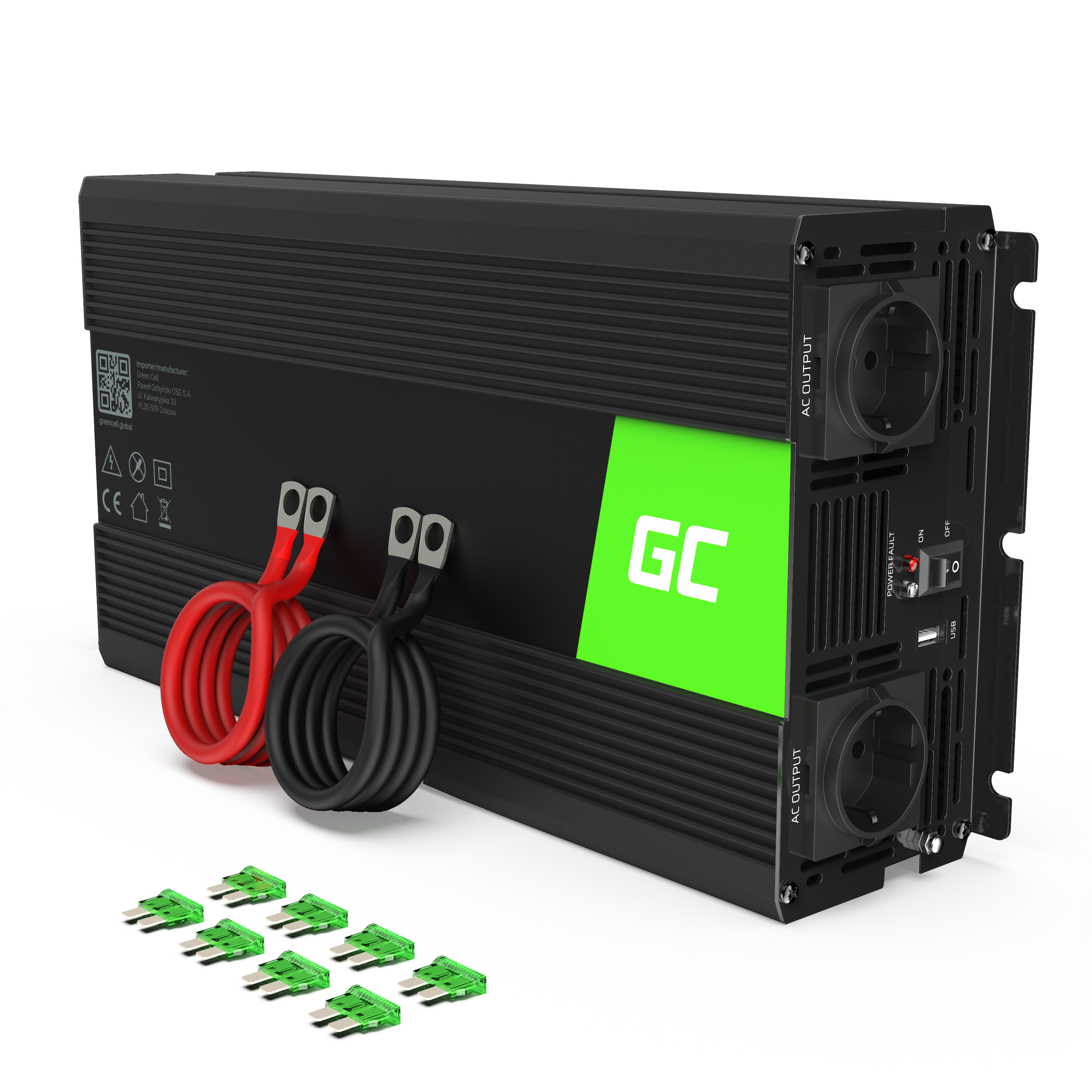 Green Cell Power Inverter 12V to 230V 1500W/3000W Pure sine wave