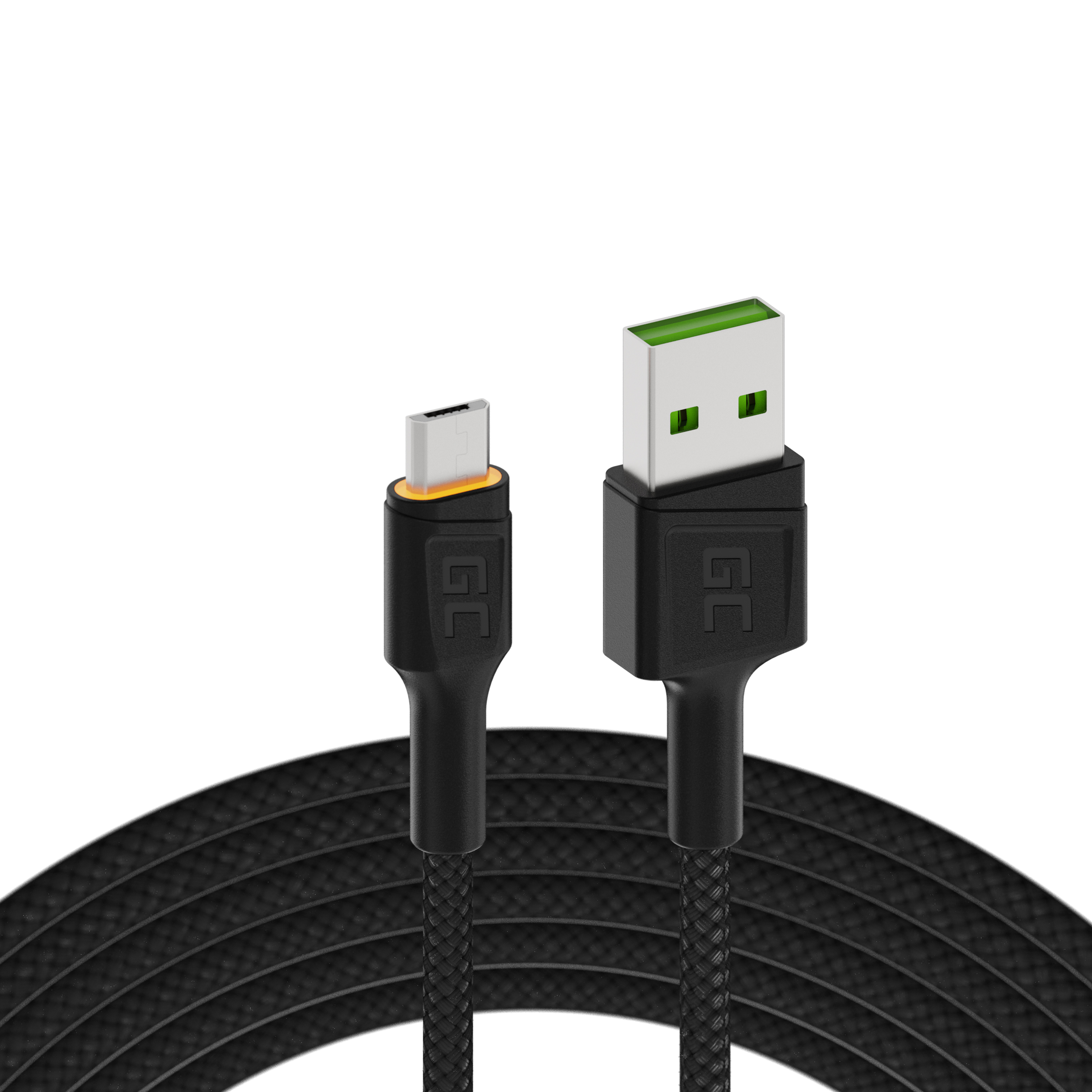 Green Cell Cable Ray USB-A - microUSB Yellow LED 120cm with support for Ultra Charge QC3.0 fast charging