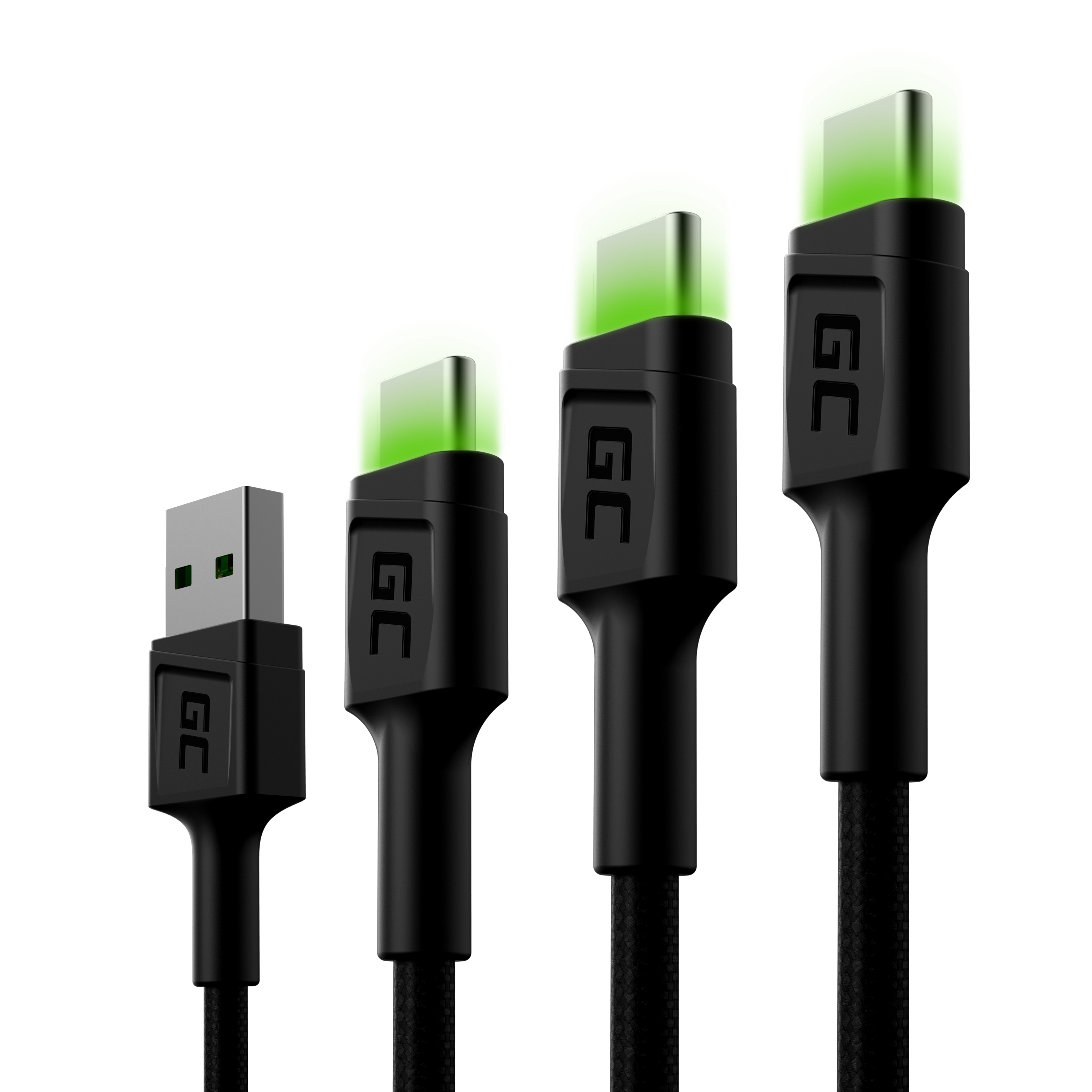 Set of cables Green Cell Ray USB-C Cable 30cm, 120cm, 200cm, QC 3.0, 3pcs, KABGCSET01