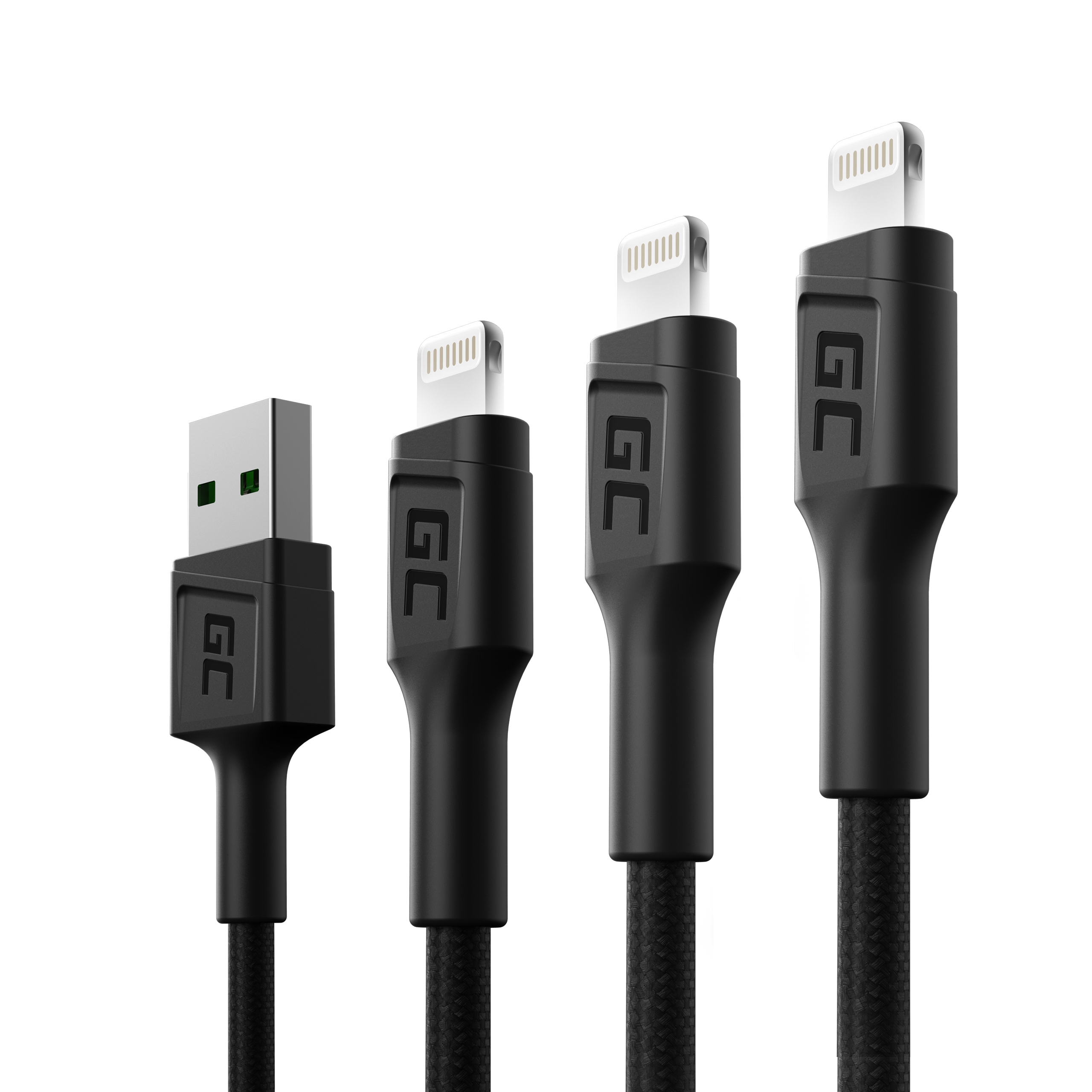 Набір кабелів Greencell 0,3 м + 1,2 м + 2 м Lightning, KABGCSET04