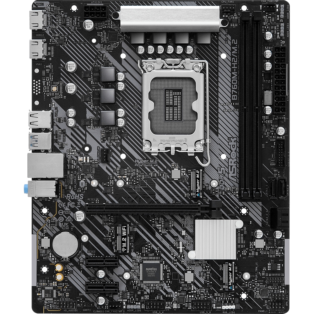 ASRock B760M-H2/M.2 (1700/B760, 2*DDR5, 1xPCIex16, 4xSATA, 2xM.2, GLan, 7.1ch, mATX)