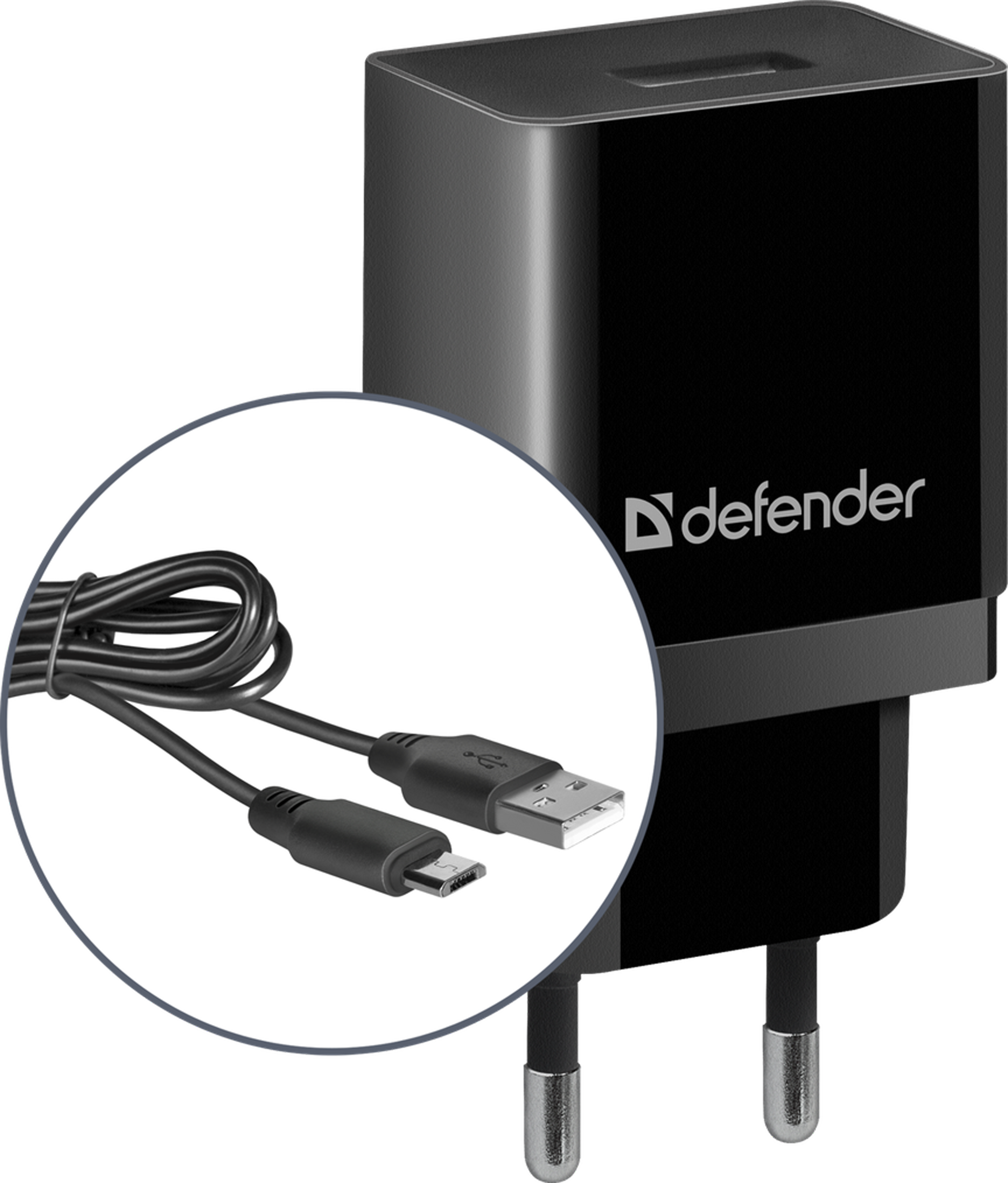 Зарядний пристрій 1xUSB 11W 2.1А + кабель micro-USB UPC-11 чорний Defender