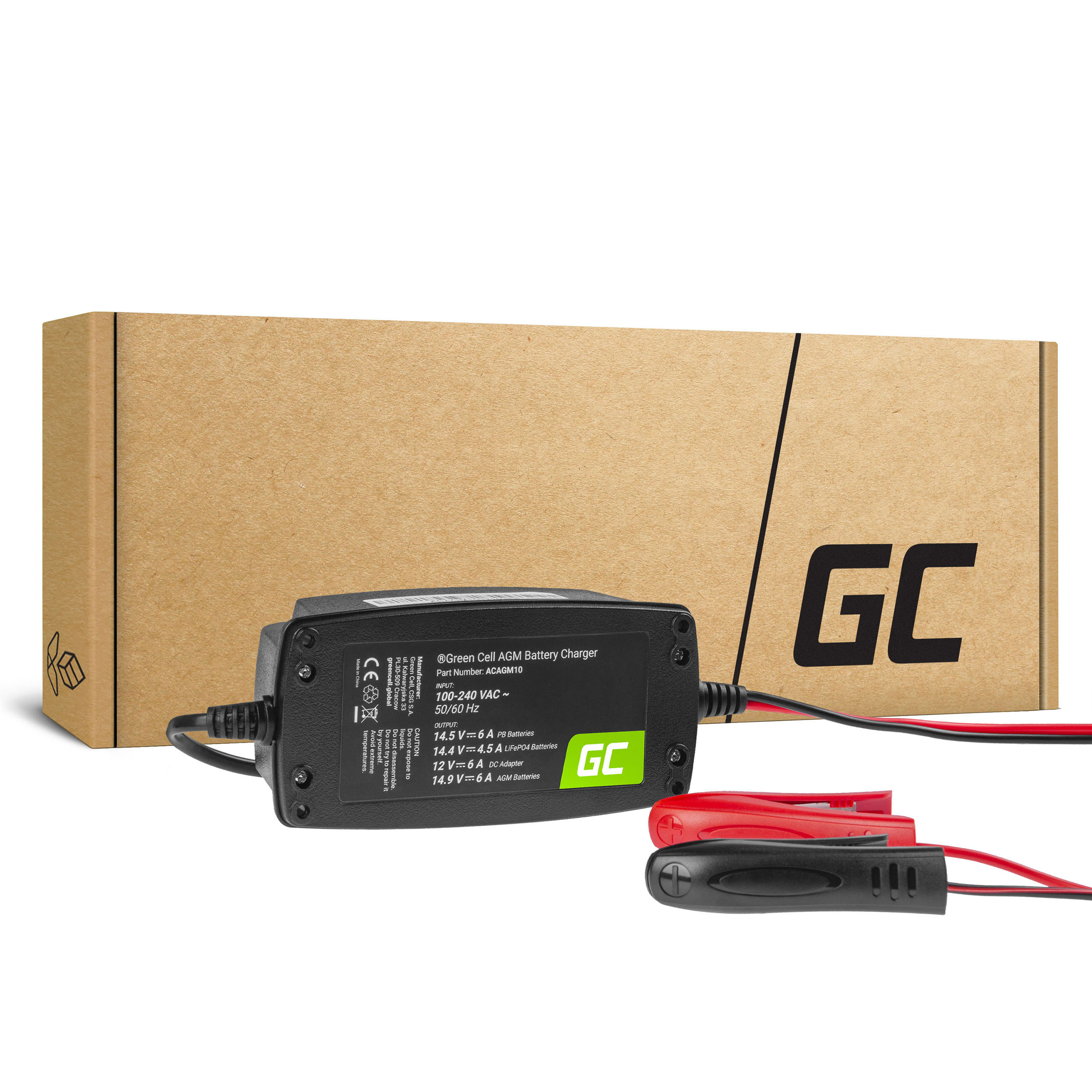 Green Cell Battery charger for AGM, Gel and Lead Acid 12V (6A)