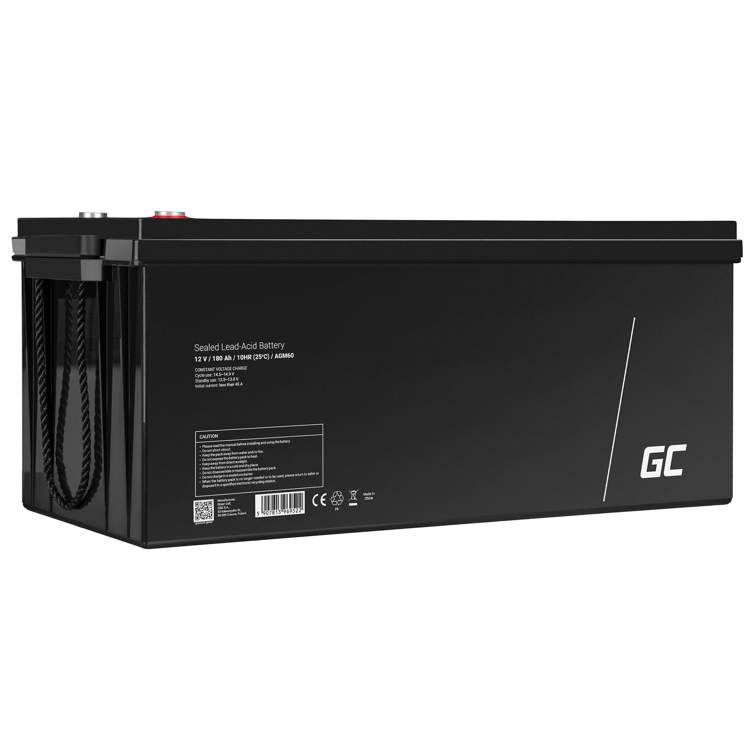 Green Cell AGM VRLA 12V 180Ah maintenance-free battery for camper, photovoltaics, solar panels, boats