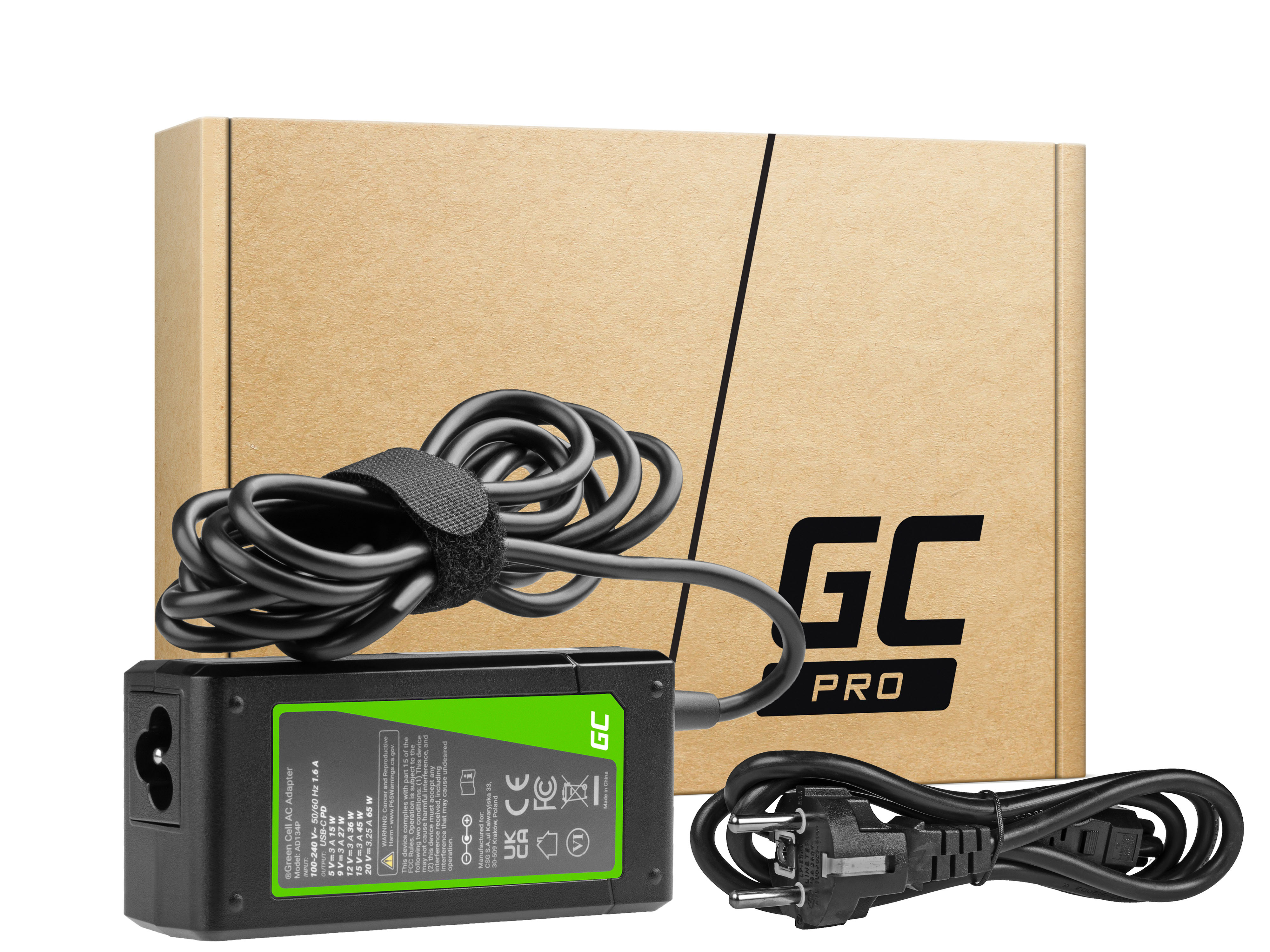 Green Cell USB-C 65W Charger Adapter for Laptops, Tablets, Phones