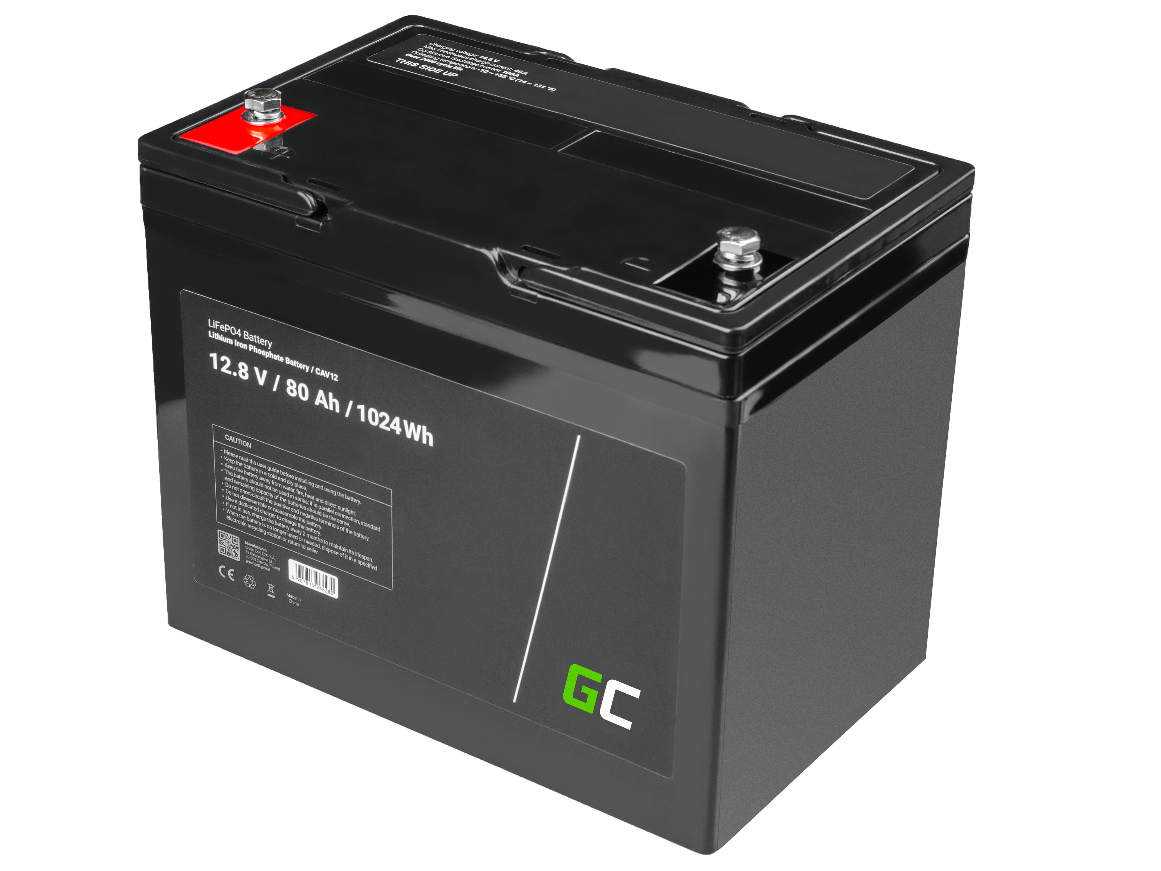 Green Cell LiFePO4 Battery 12V 12.8V 80Ah for photovoltaic system, campers and boats