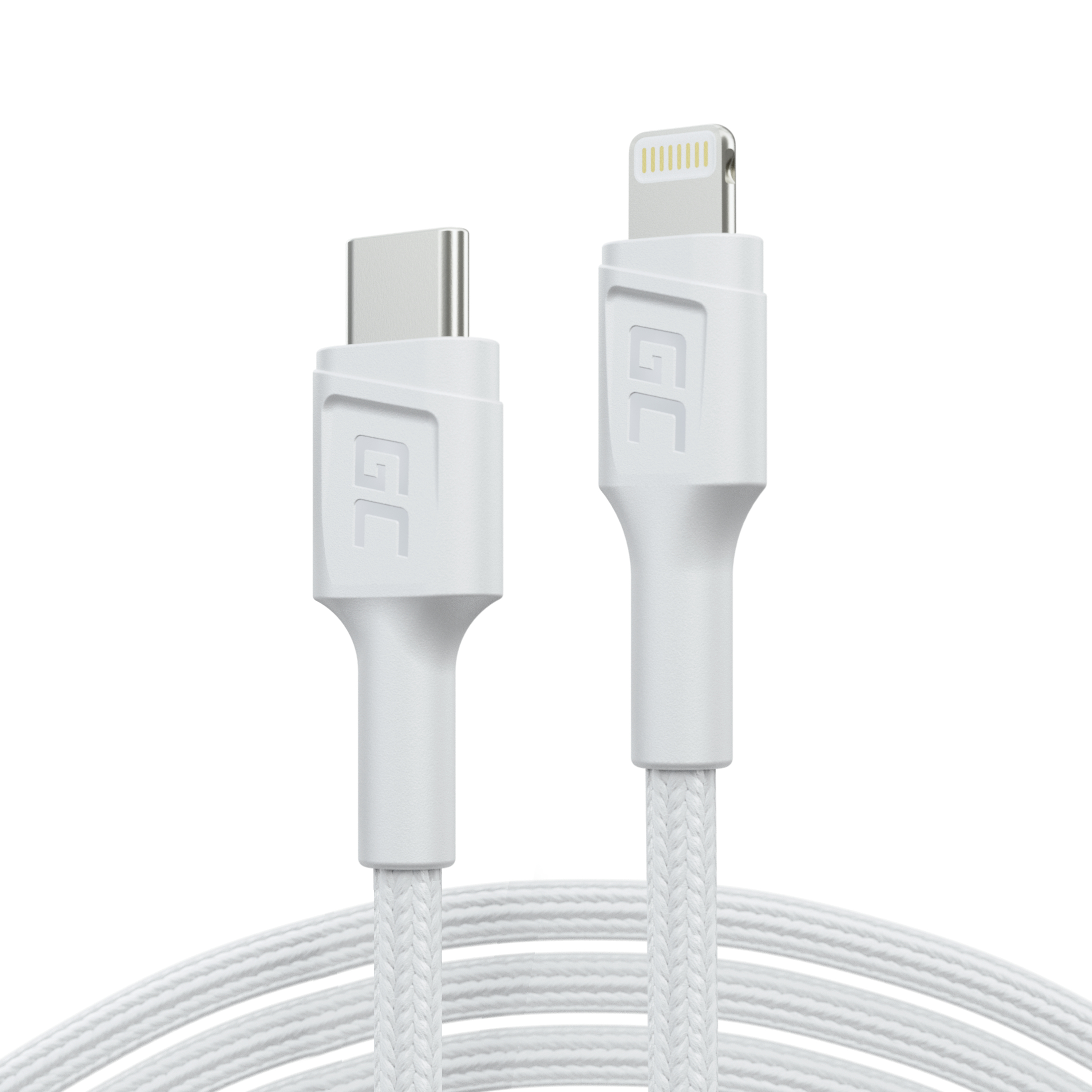 White USB-C - Lightning MFi 1m cable for Apple iPhone Green Cell PowerStream, with Power Delivery fast charging