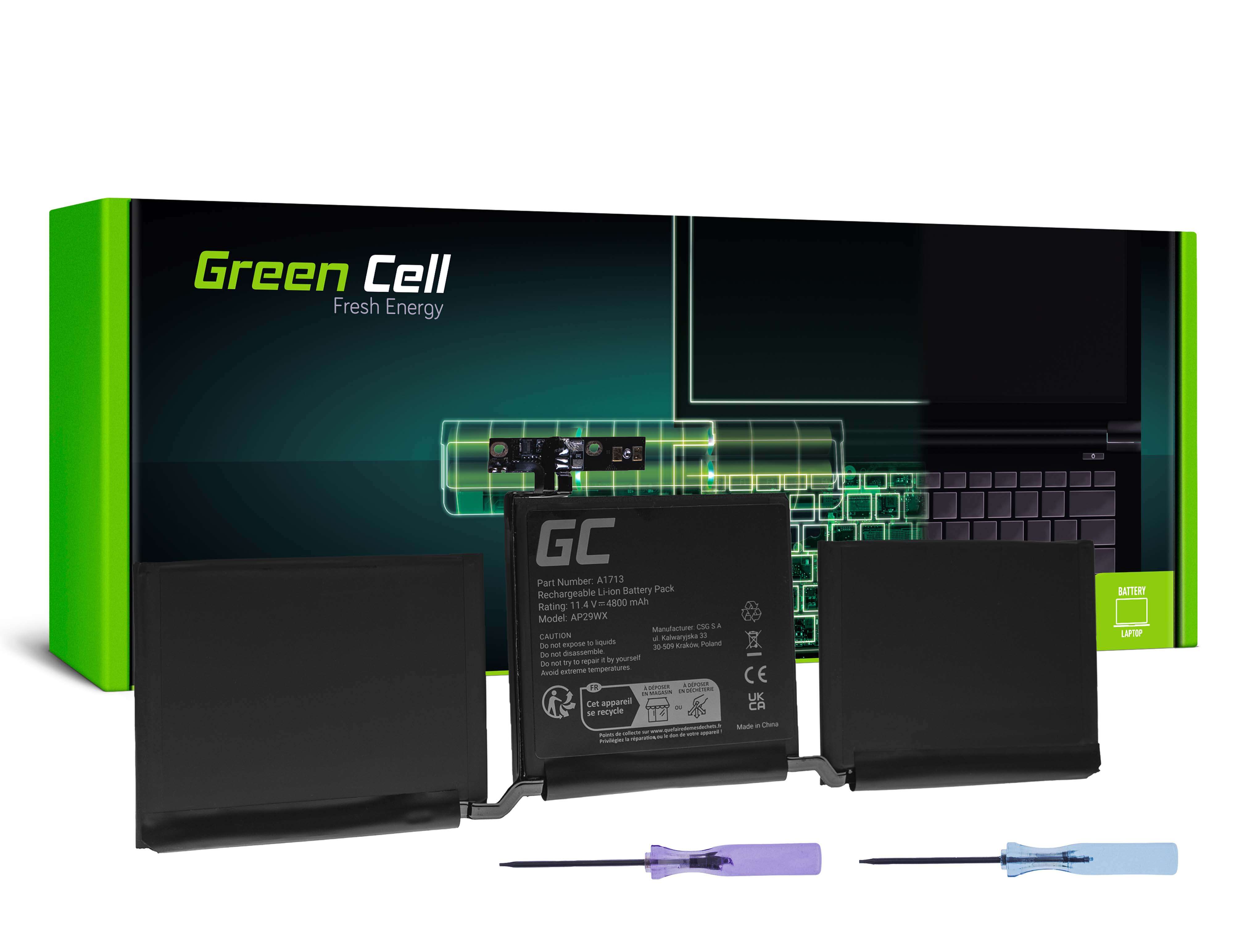 Green Cell Battery A1713 for Apple MacBook Pro 13 A1708 (2016, 2017)