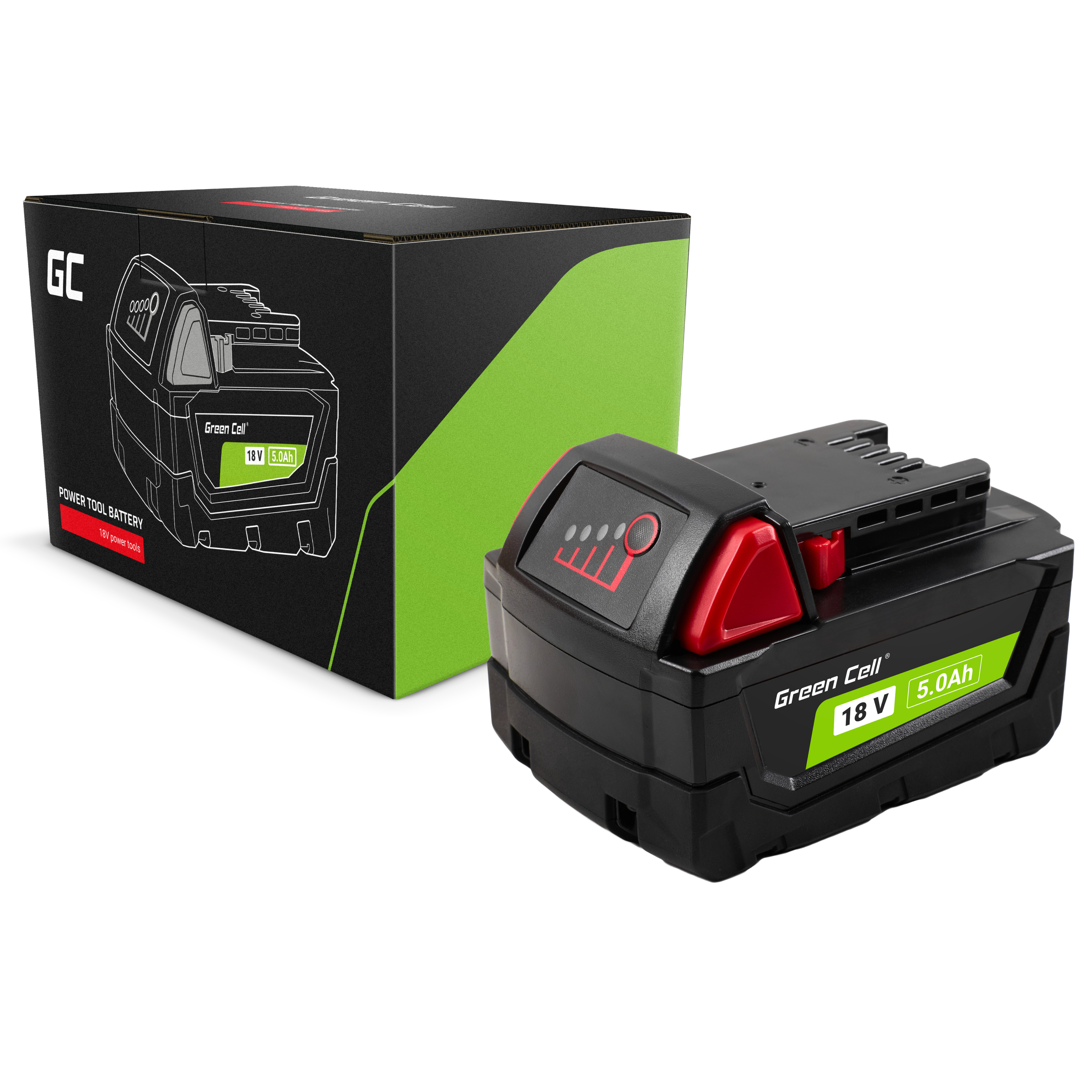 Green Cell Battery for Milwaukee M18 18V 5Ah Replacement Battery M18 B5 4932430483