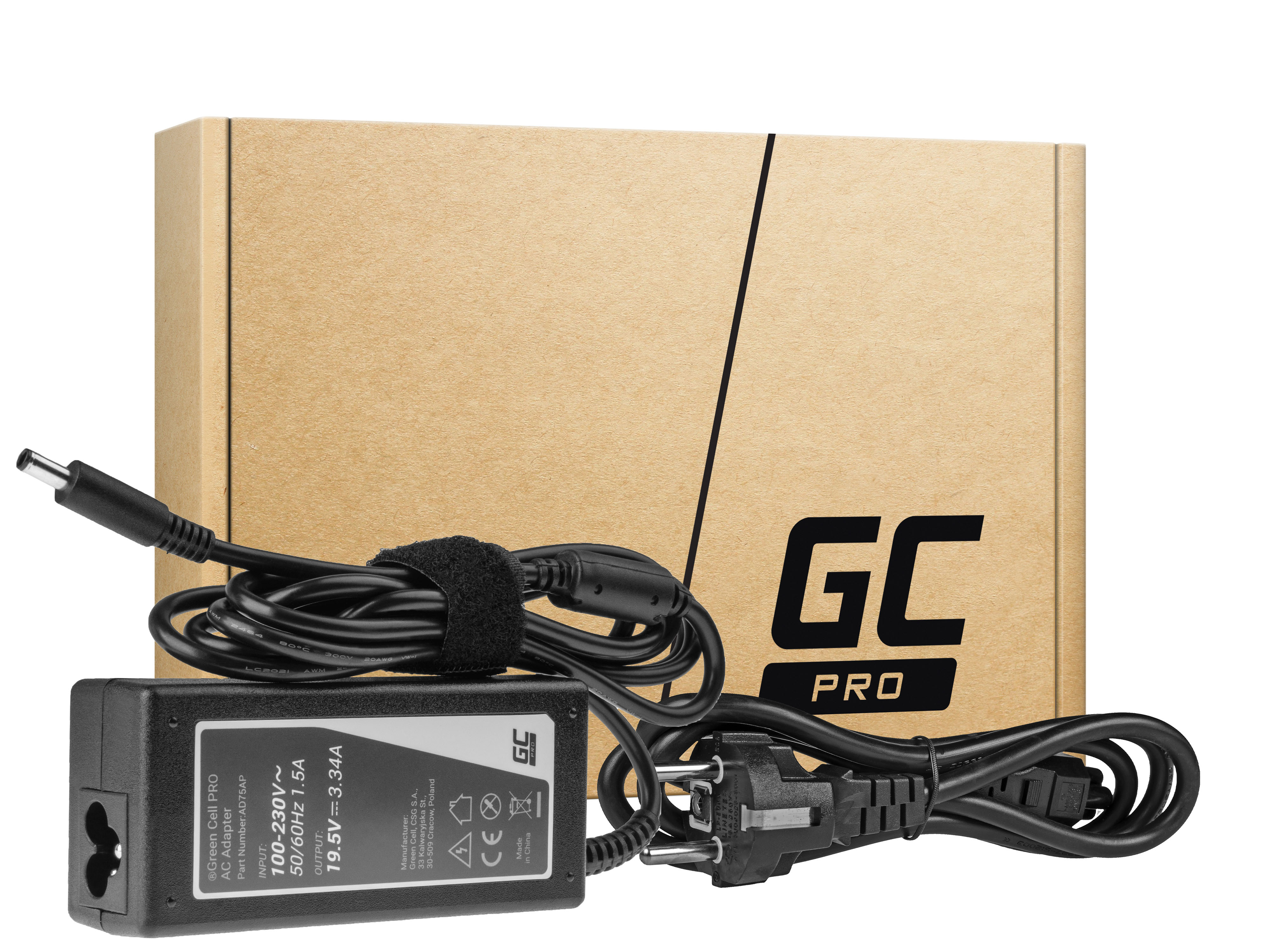 Green Cell PRO Charger / AC Adapter 19.5V 3.34A 65W for Dell Inspiron 15 3543 3558 3559 5552 5558 5559 5568 17 5758 5759