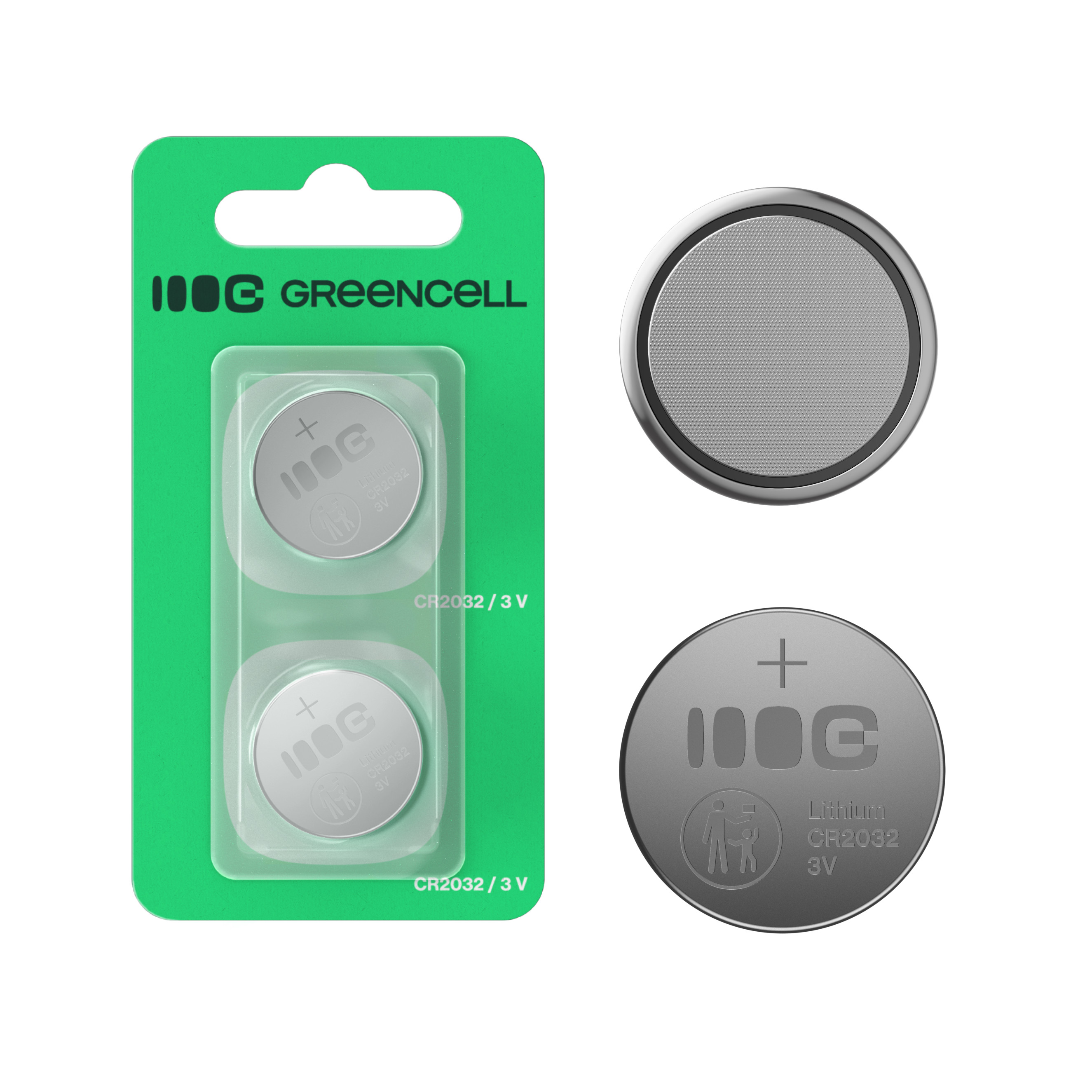 Greencell Blister 2x lithium battery CR2032 3V 220mAh button for key, watch, remote, scale