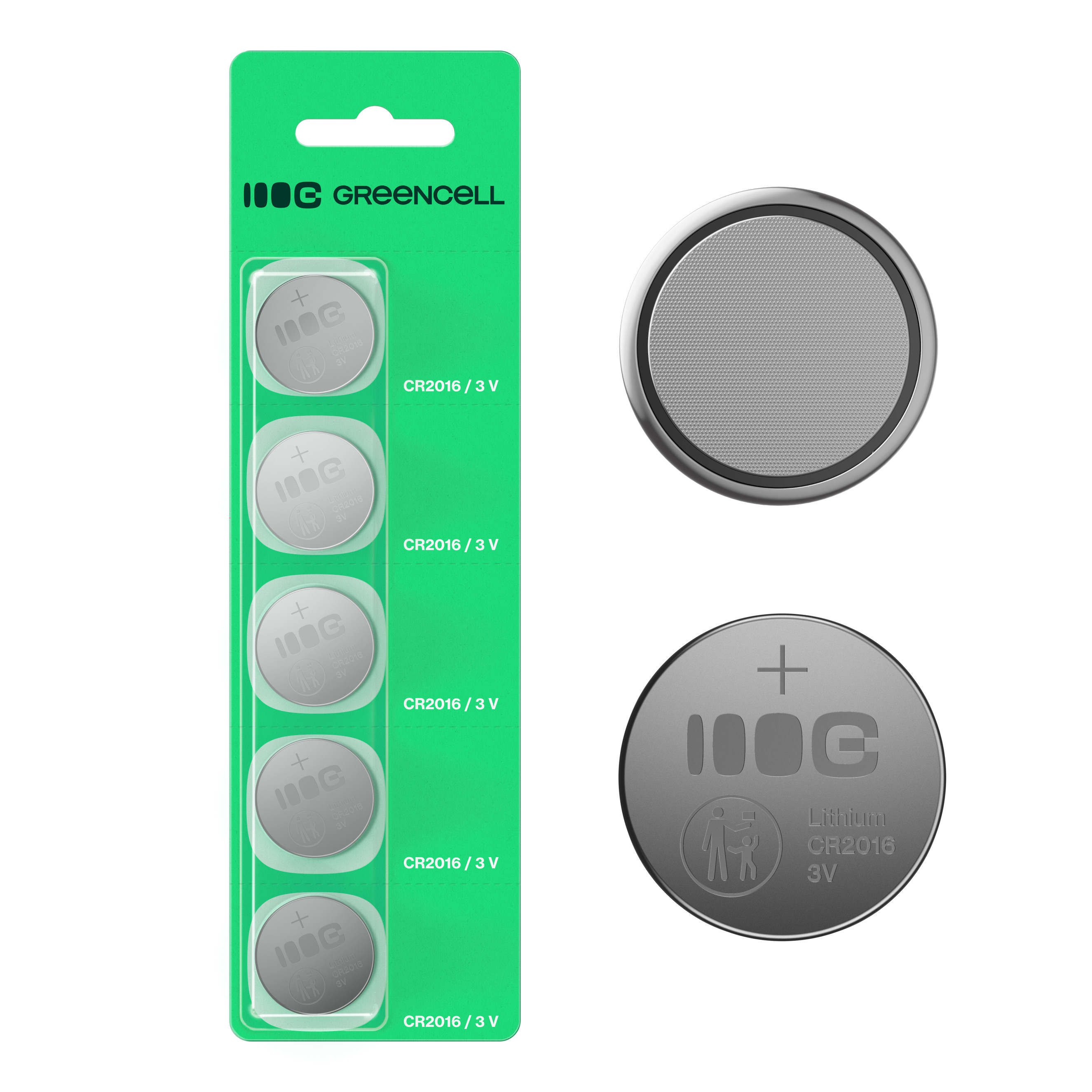 Greencell Blister 5x lithium battery CR2016 3V 80mAh for key fobs, watches, remotes, scales