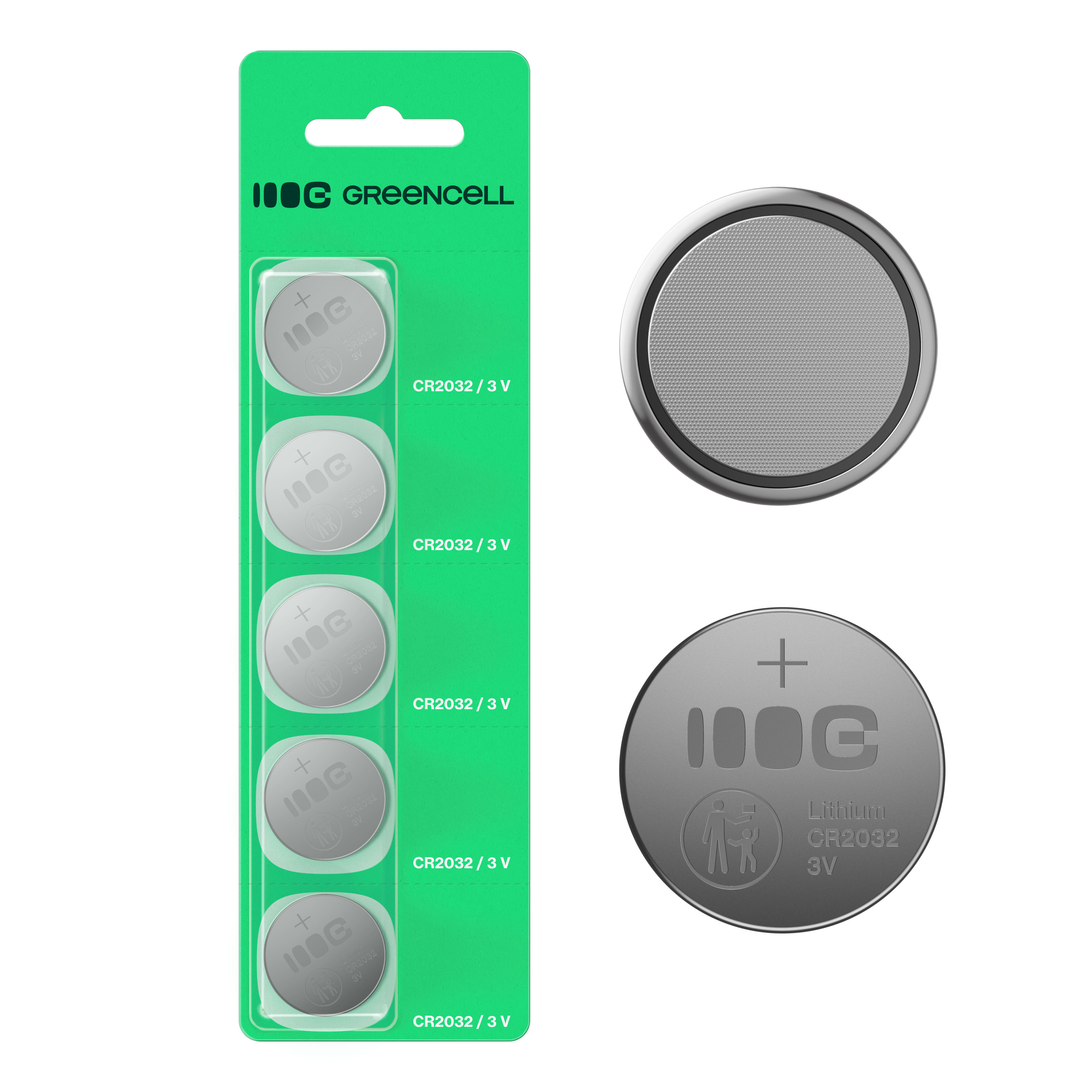 Greencell Blister 5x lithium battery CR2032 3V 220mAh button cell for key, watch, remote, scale