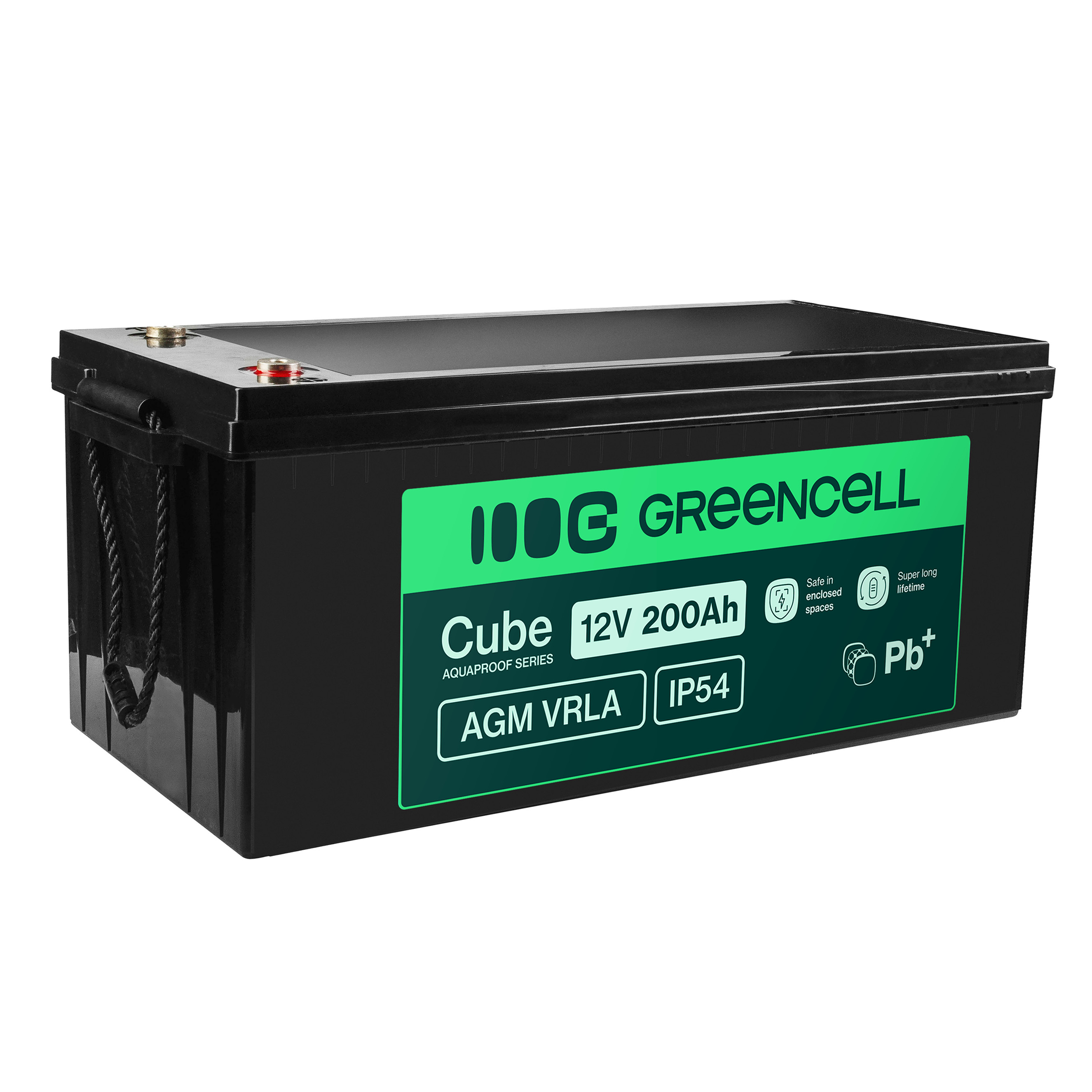 Greencell AGM VRLA 12V 200Ah maintenance-free battery for solar boat applications (240x522x226mm)