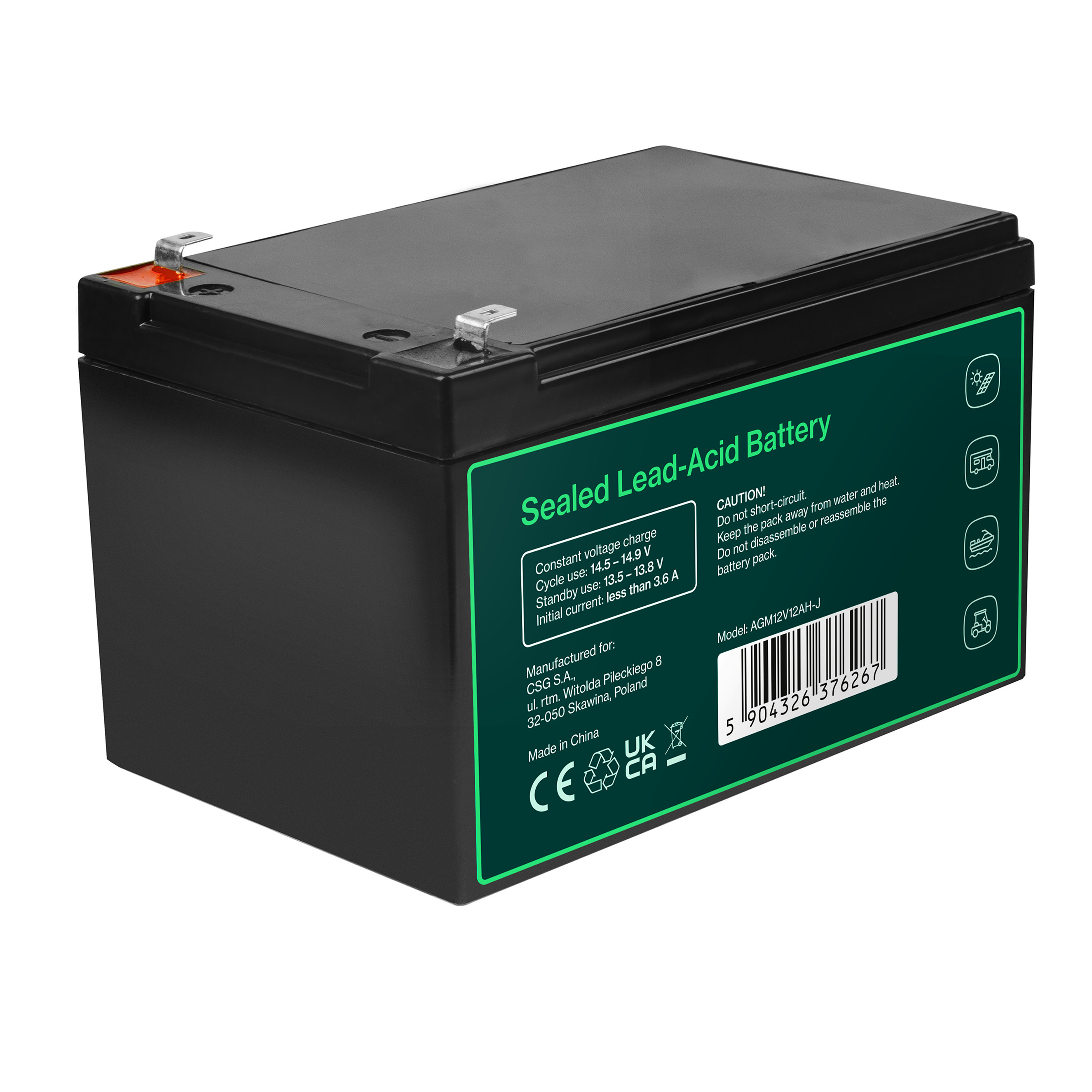 Greencell AGM VRLA 12V 12Ah maintenance-free battery for cash registers, toys, cameras (152x99x100mm)