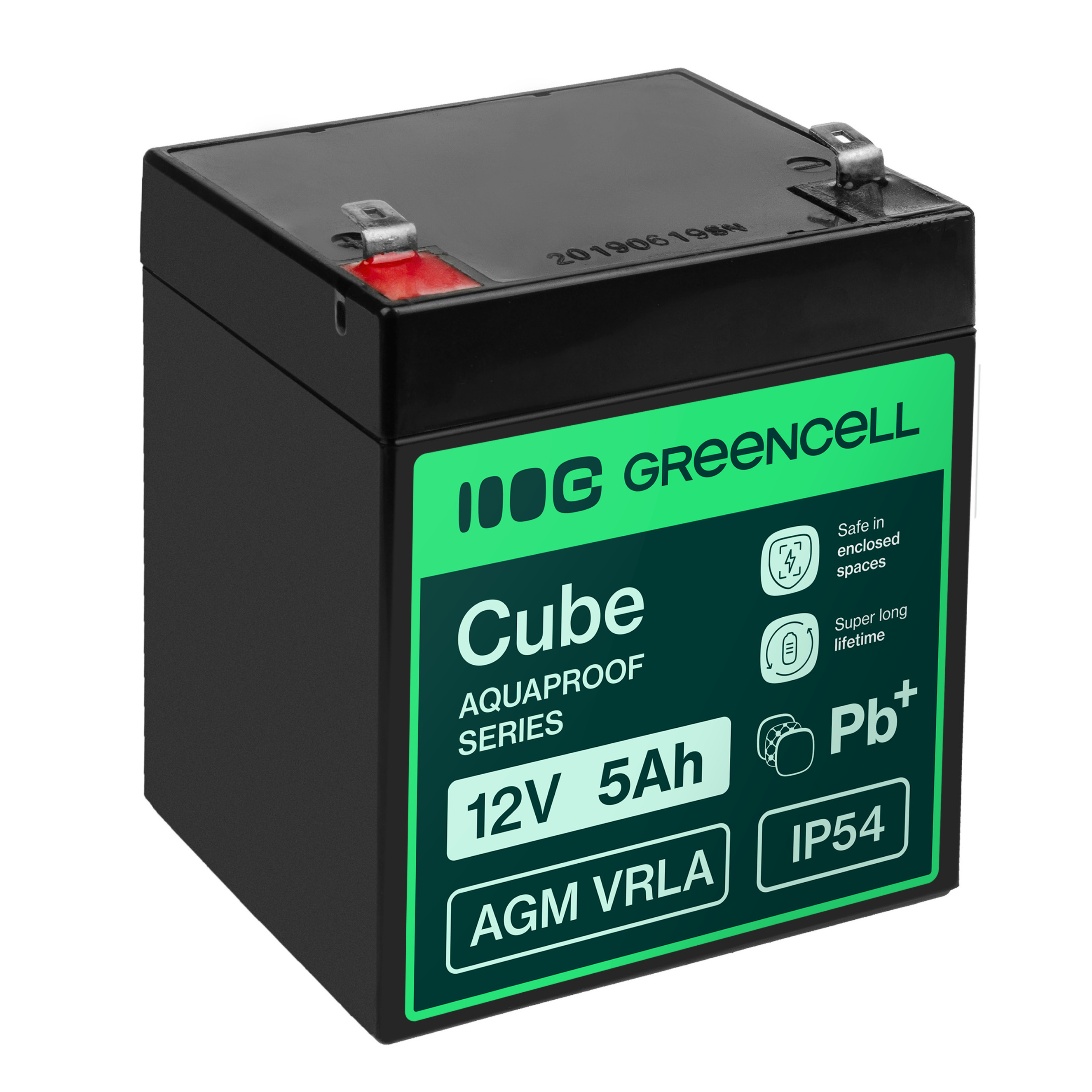 Greencell AGM VRLA 12V 5Ah maintenance-free battery for cash registers, toys, cameras (91x70x102mm)