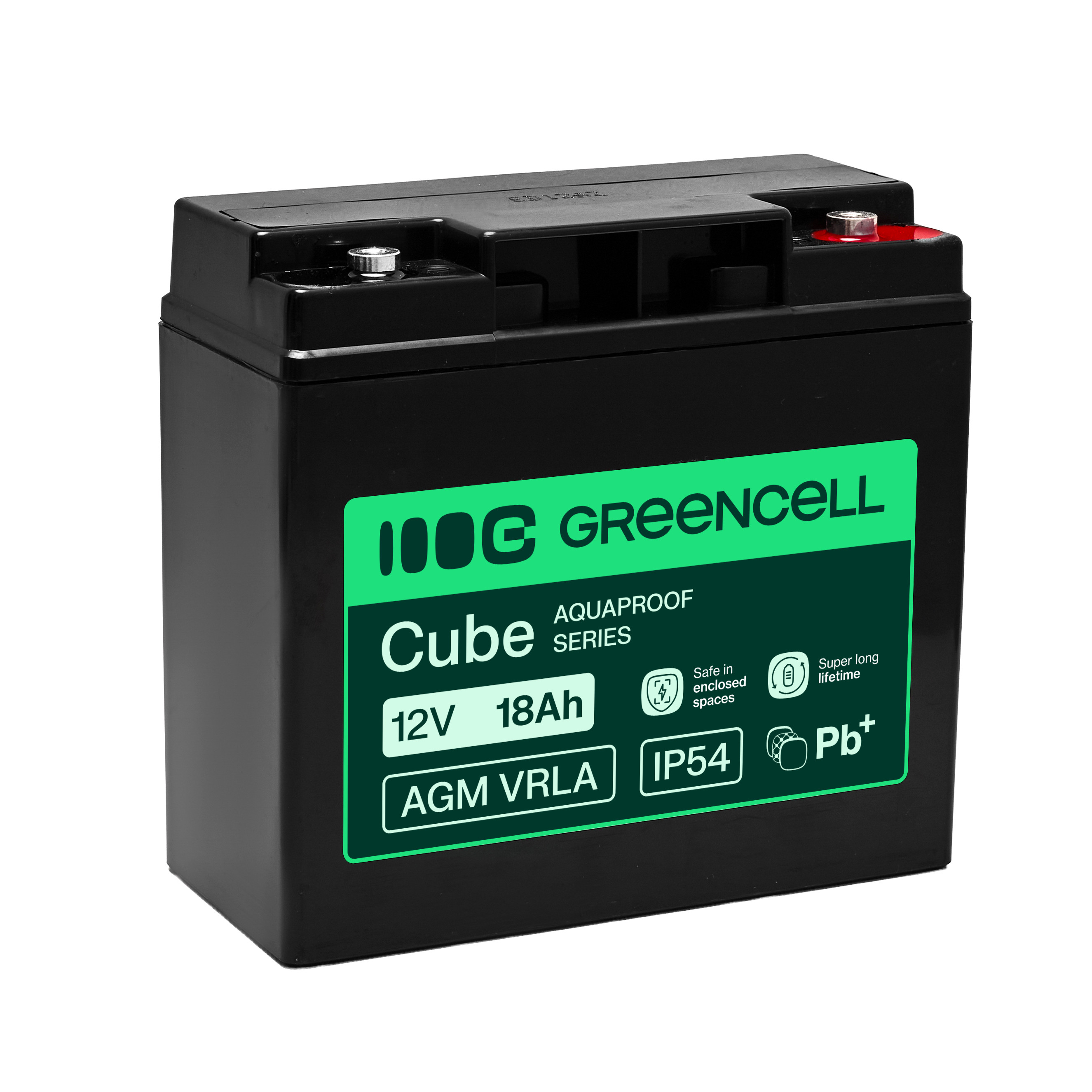 Greencell AGM VRLA 12V 18Ah maintenance-free battery for cash registers, toys, cameras (181x77x167mm)