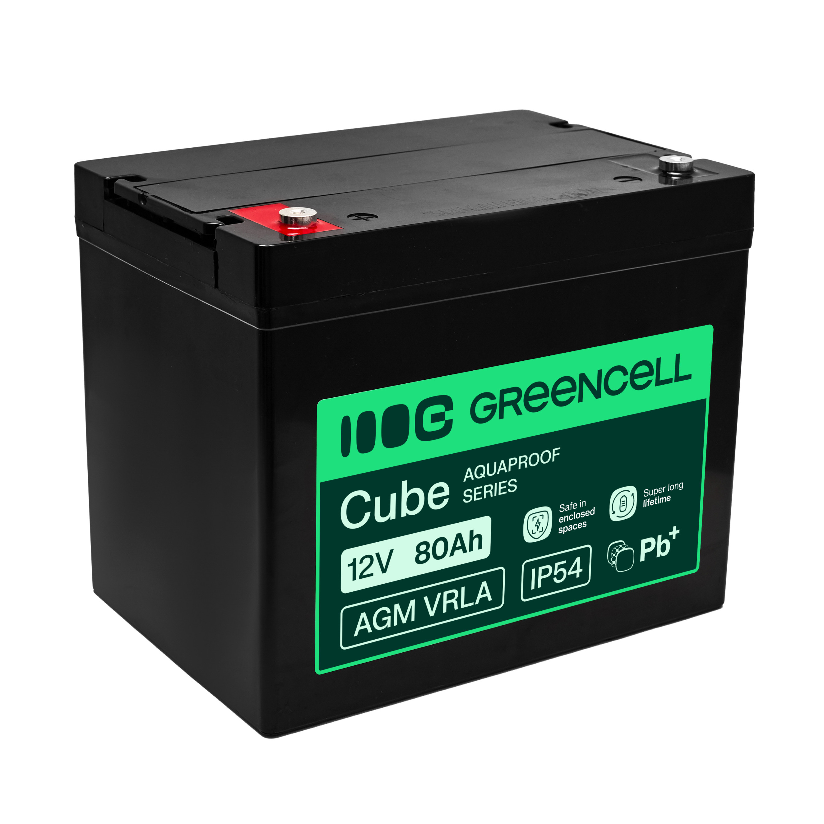 Greencell AGM VRLA 12V 80Ah maintenance-free battery for UPS, scales, camper (260x168x216mm)
