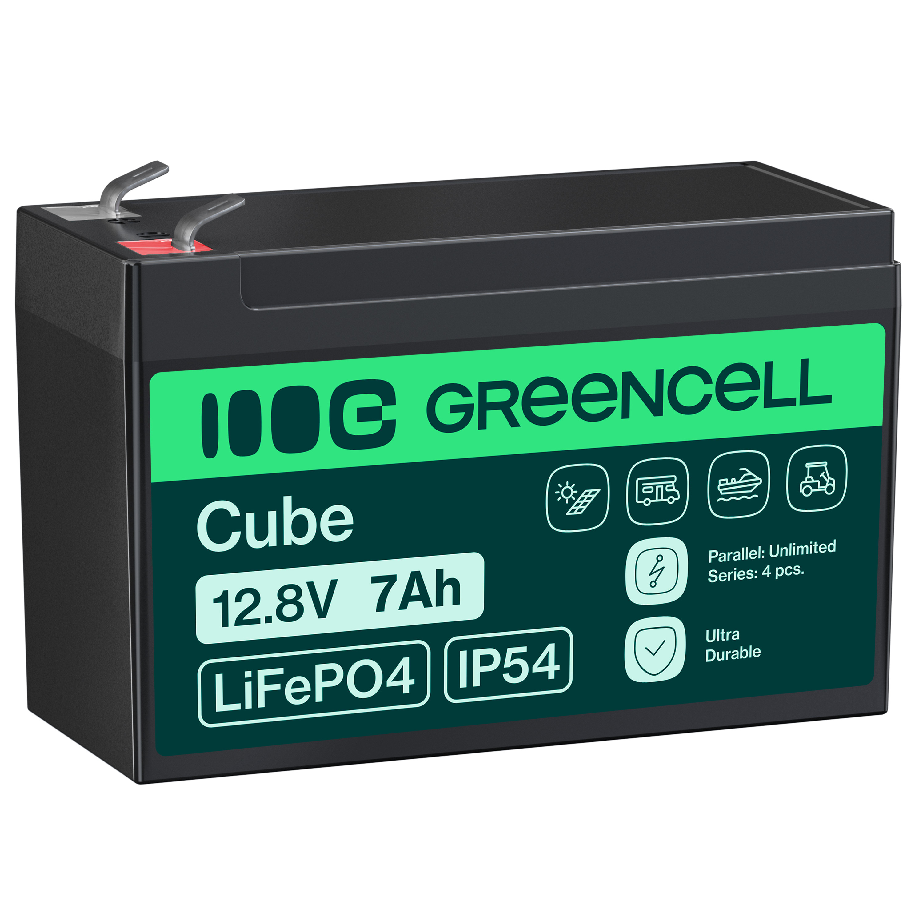 Battery Green Cell CUBE LiFePO4 7Ah 12.8V, LFPGC12V7AH
