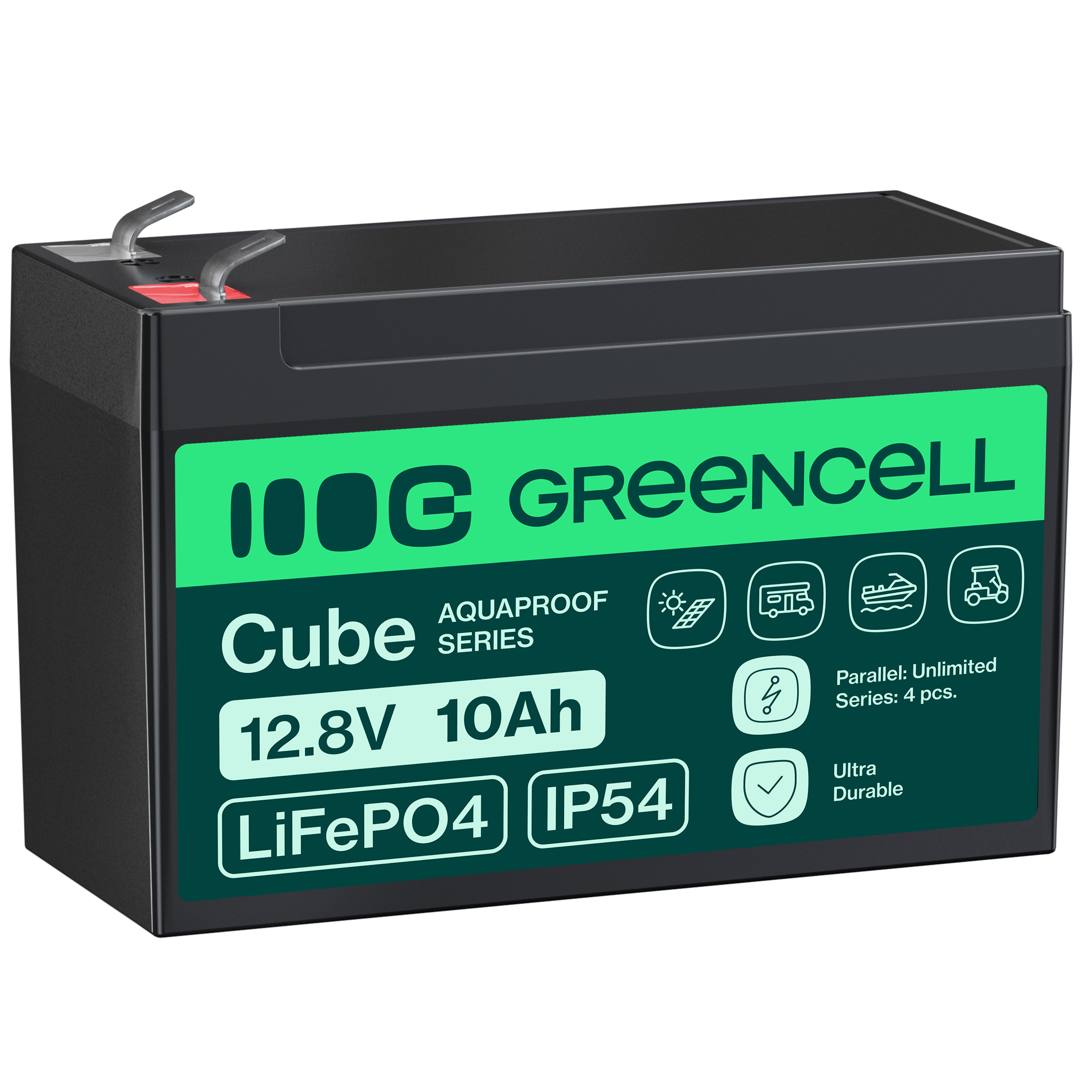 Green Cell CUBE LiFePO4 10Ah 12.8V 128Wh Lithium-iron-phosphate battery for power and emergency lighting, control panels