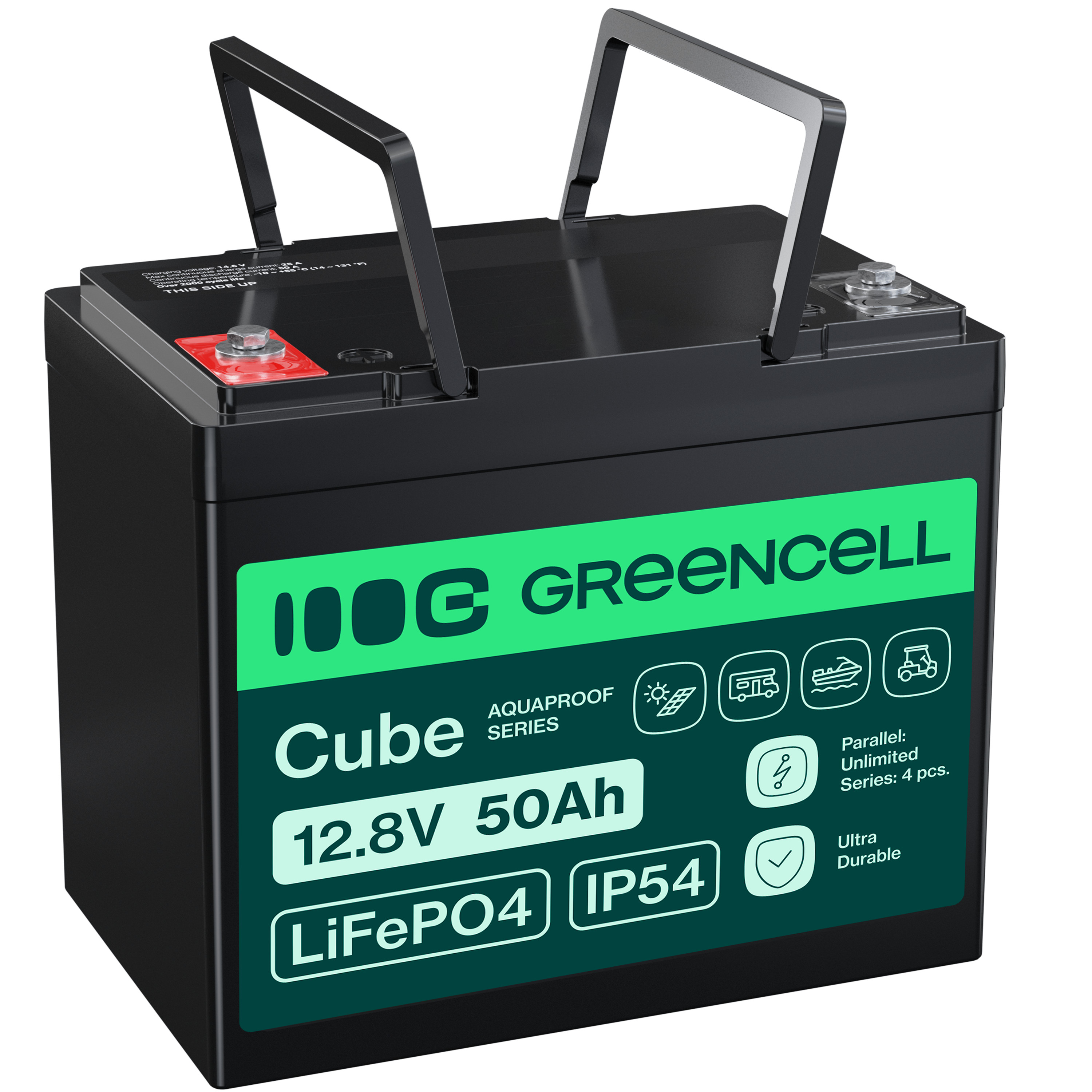 Green Cell CUBE LiFePO4 50Ah 12.8V 640Wh Lithium Iron Phosphate Battery for Camper, Golf Cart,Wind Power Plant