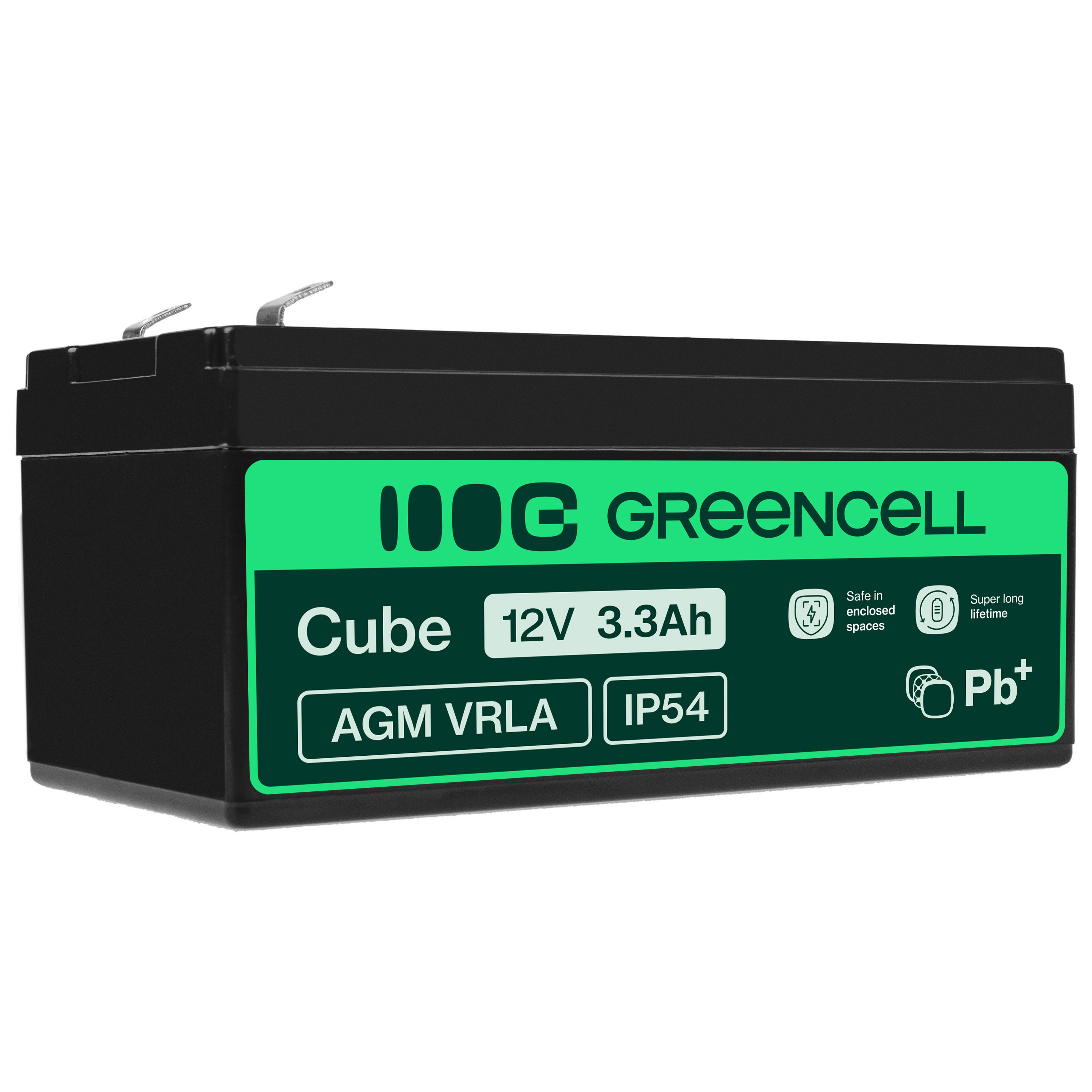 Green Cell AGM VRLA 12V 3.3Ah maintenance-free battery for the alarm system, cash register, toys