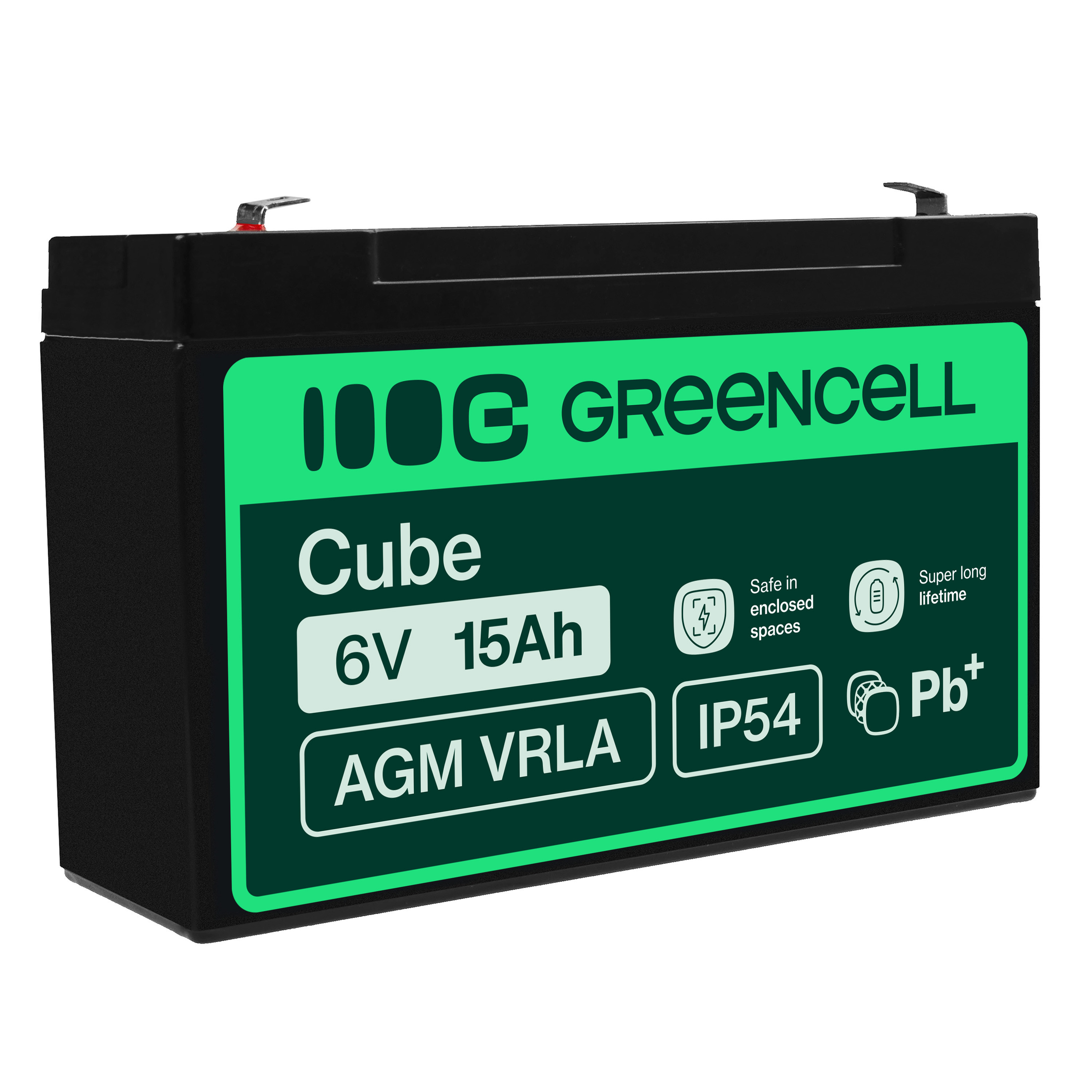 Green Cell AGM VRLA 6V 15Ah maintenance-free battery for the alarm system, cash register, toys