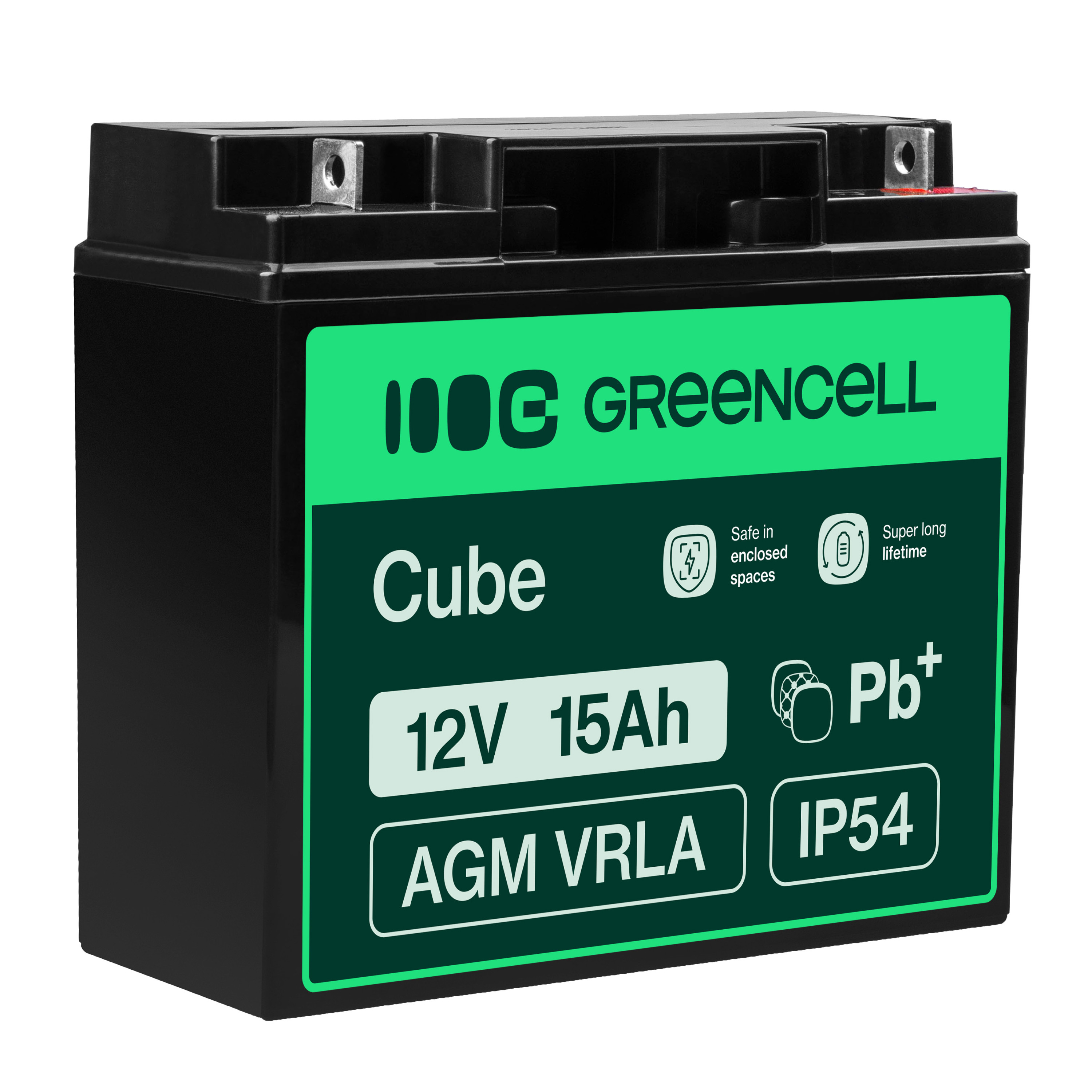 Green Cell AGM VRLA 12V 15Ah maintenance-free battery for the alarm system, cash register, toys