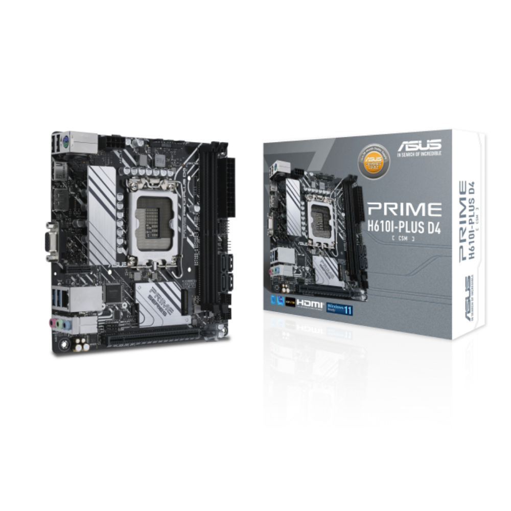 материнська плата s1700/2DDR4/VGA/HDMI/DP/1PCIe/4S ATA/M.2/mini-ITX PRIME H610I-PLUS D4-CSM
