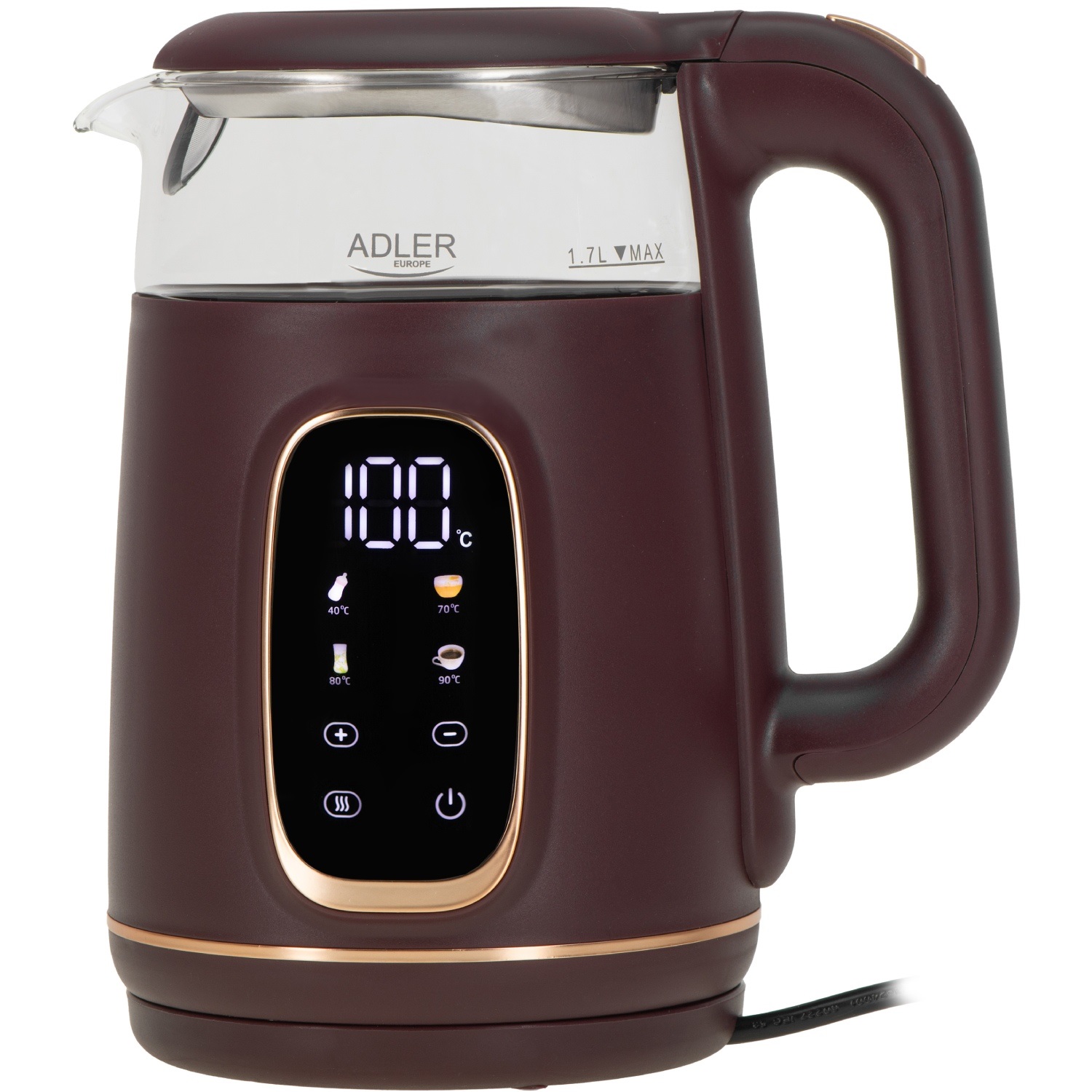 Електрочайник Adler AD 1305 burgundy 1850-2200Вт/ 1.7л/ скло/ встановлення температури/