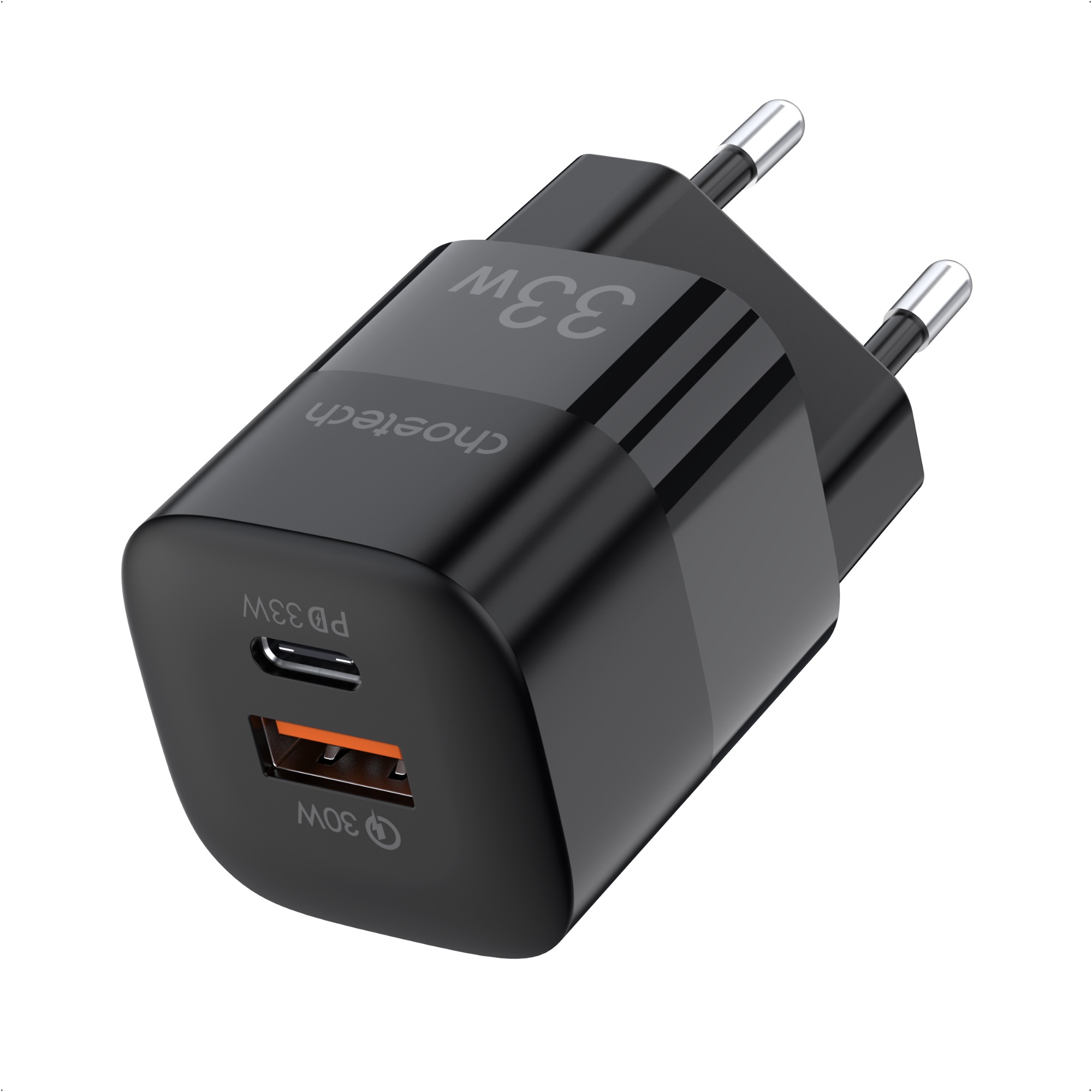 Пристрій зарядний мережевий 1xUSB-A, 1хType-C GAN 33W чорний Choetech (PD5006-EU-BK)
