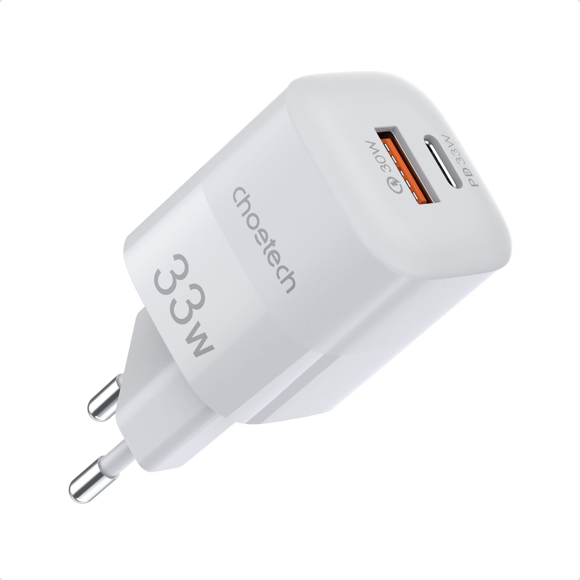 Пристрій зарядний мережевий 1xUSB-A, 1хType-C GAN 33W білий Choetech (PD5006-EU-WH)