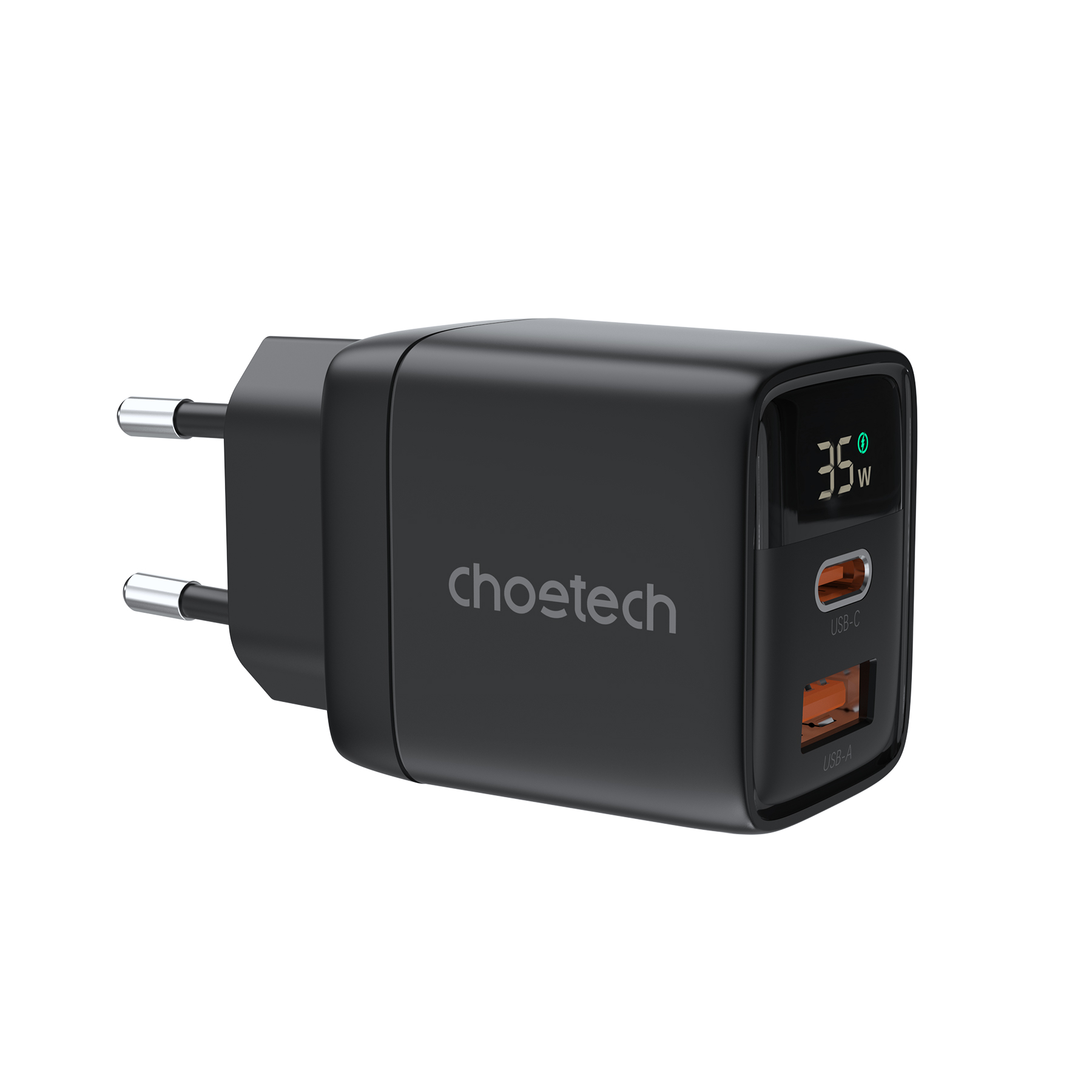 Пристрій зарядний мережевий PD35W USB 1A+1C з дисплеєм чорний Choetech (PD6052-EU-BK)