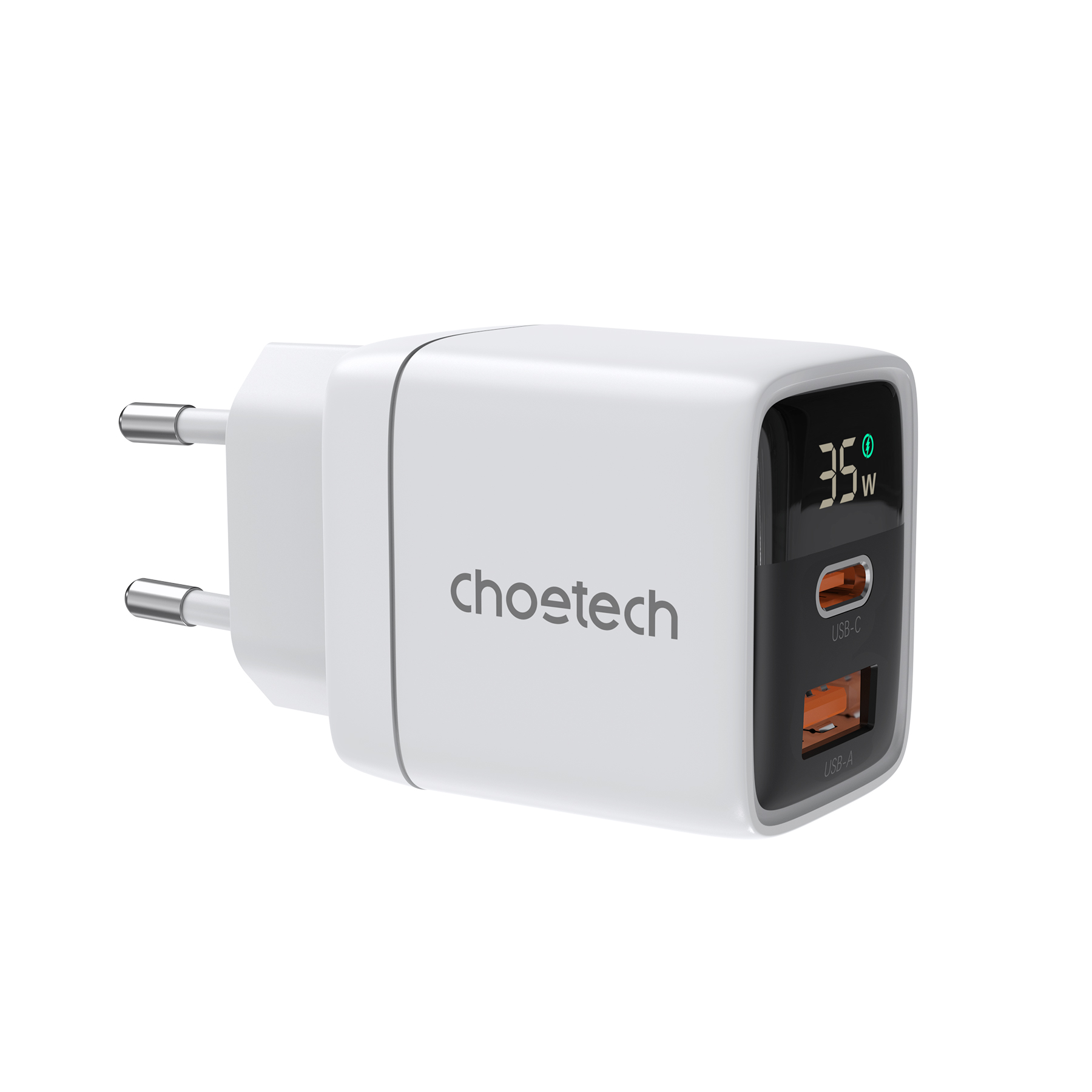 Пристрій зарядний мережевий PD35W USB 1A+1C з дисплеєм білий Choetech (PD6052-EU-WH)