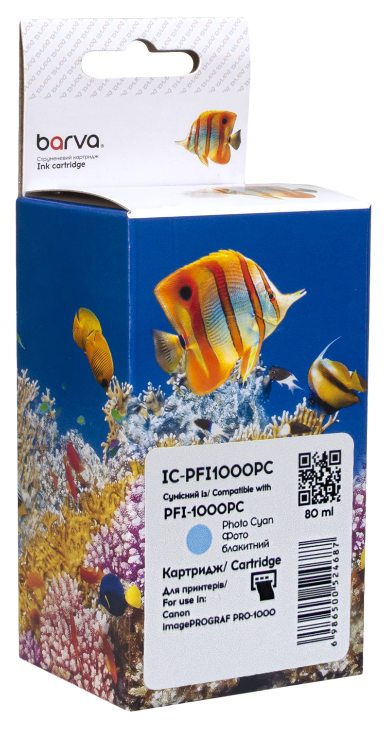 Картридж сумісний Canon PFI-1000PC (0550C001) 80 мл, фото блакитний Barva (IC-PFI1000PC)