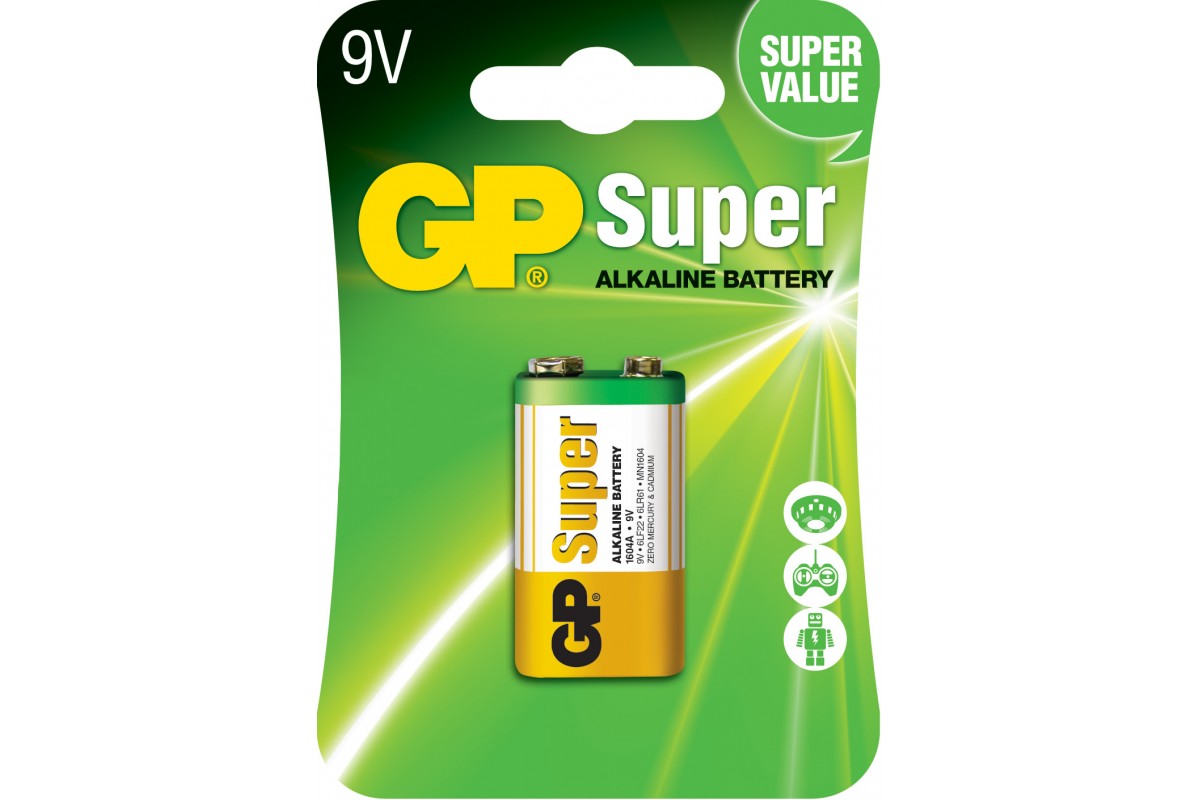Батарейка Крона Super Alkaline 6LF22 9V, лужна GP (1604A-5UE1)