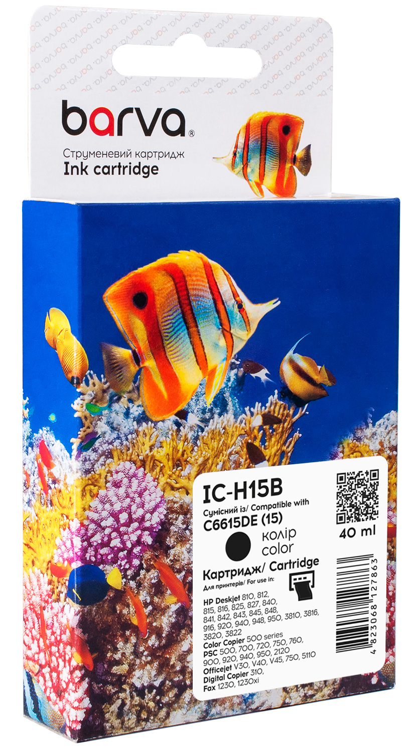 Картридж струменевий HP 15 (C6615DE) 500 арк, чорний Barva (IC-H15B)