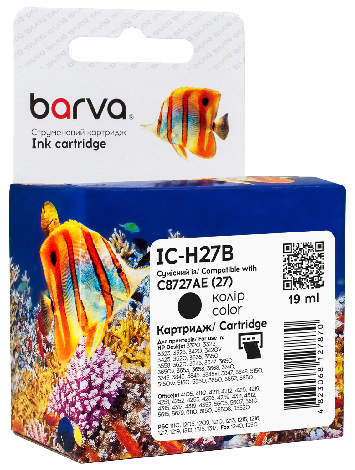 Картридж струменевий HP 27 (C8727AE) 280 арк, чорний Barva (IC-H27B)