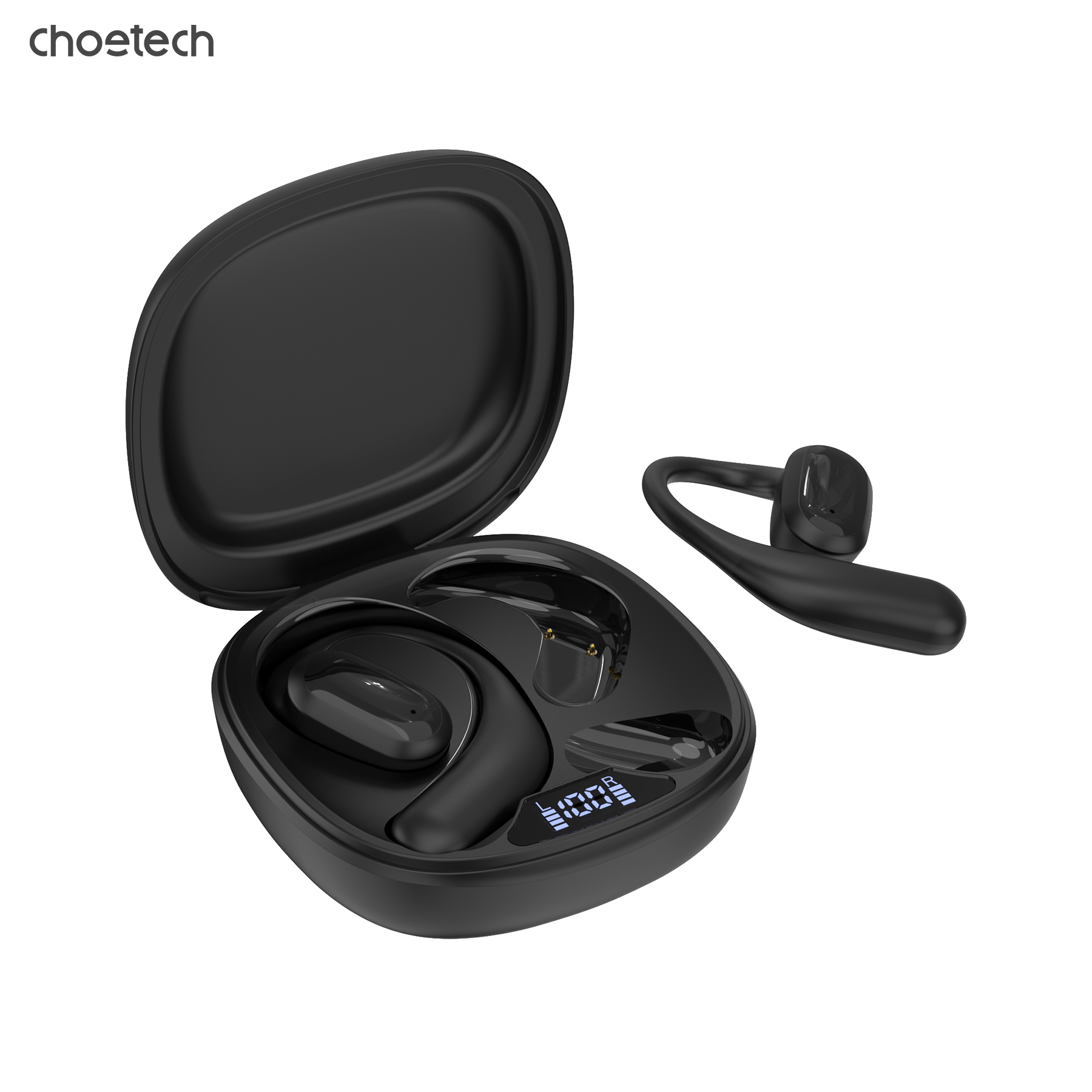 Навушники бездротові Open-ear з LED дисплеєм чорні Choetech (BH-T25-BK)