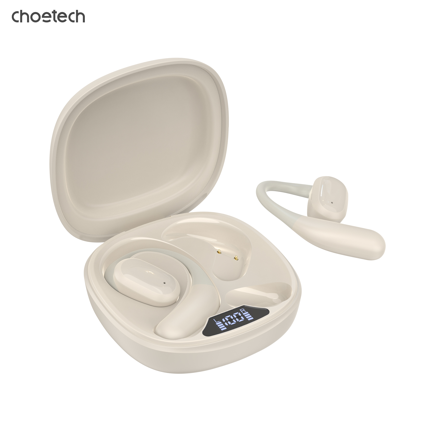 Навушники бездротові Open-ear з LED дисплеєм світло-бежеві Choetech (BH-T25-SK)