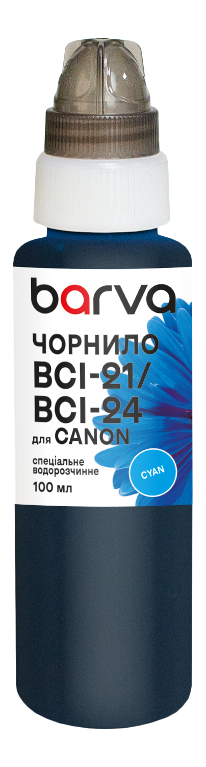 Чорнило для Canon BCI-21/BCI-24 спеціальне 100 мл, водорозчинне, блакитне Barva (C24-282)