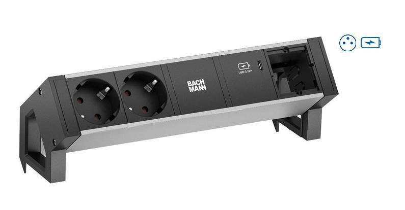 DESK2 ALU BLACK 2xUTE 1xUSBC 