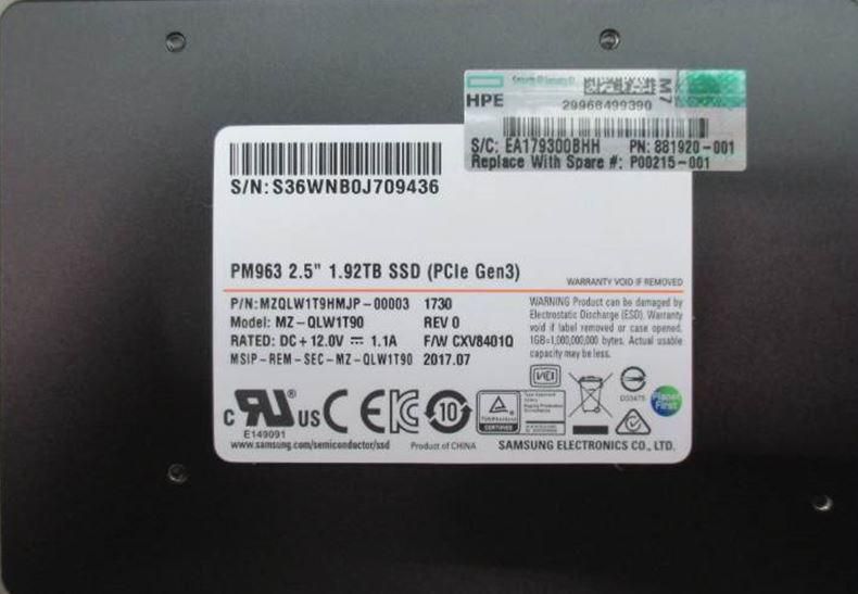 HPE SSD 1.92TB sff NVMe RI