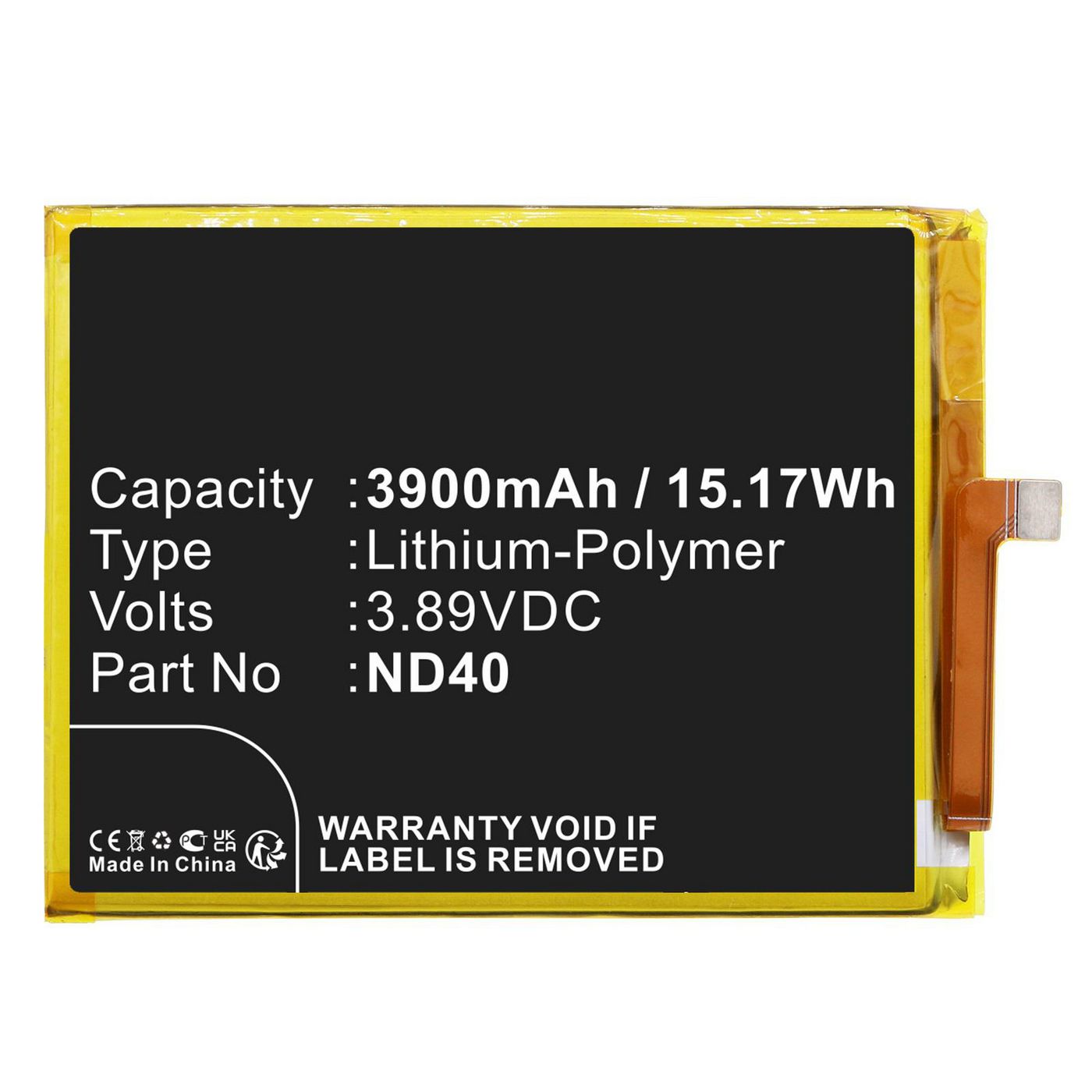 Battery 15.17Wh 3.89V 3900mAh 
